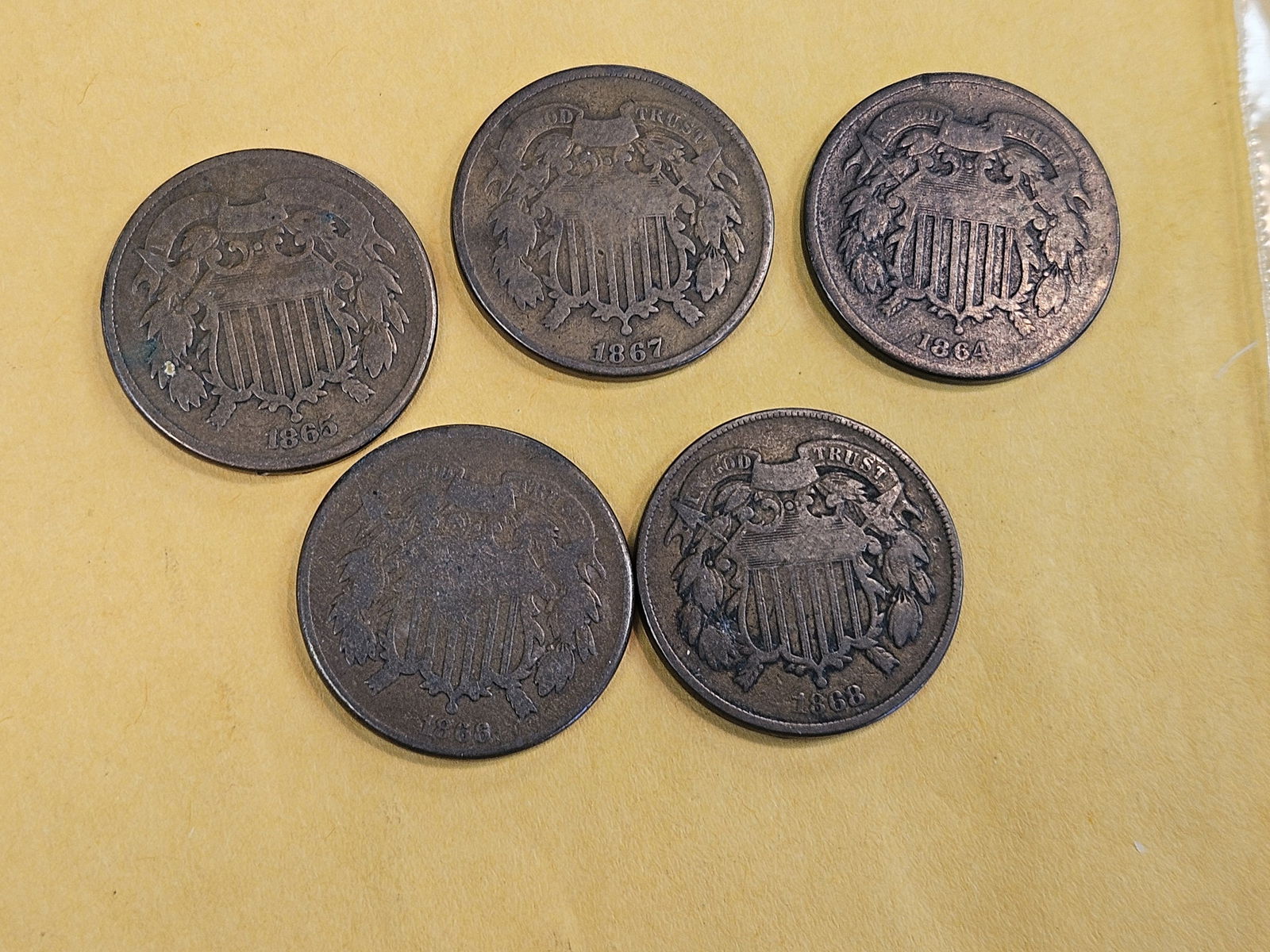 Five mixed 2-Cent pieces - 2