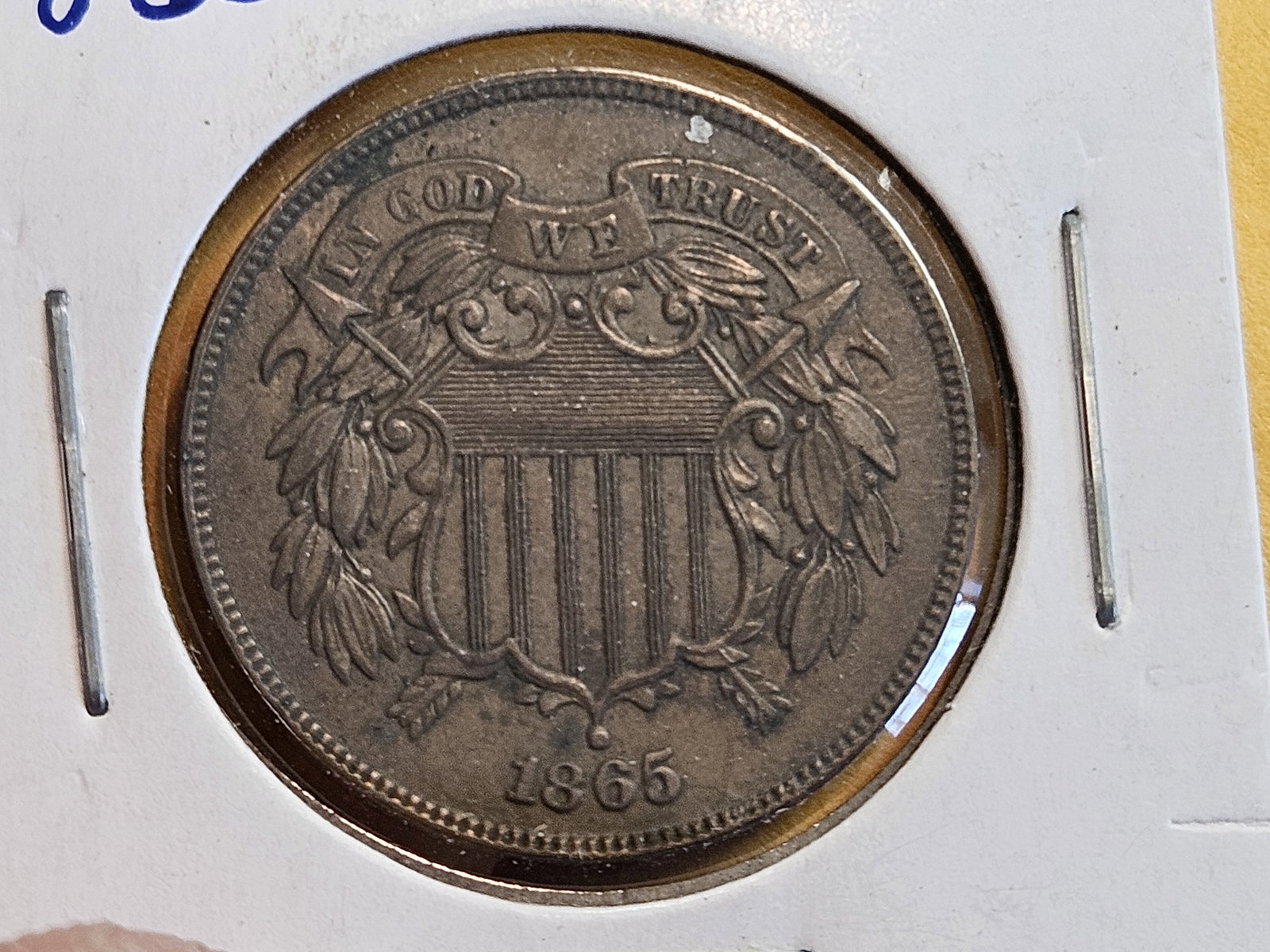 Nicer 1865 Two Cent piece in About Uncirculated plus: Very nice. 
