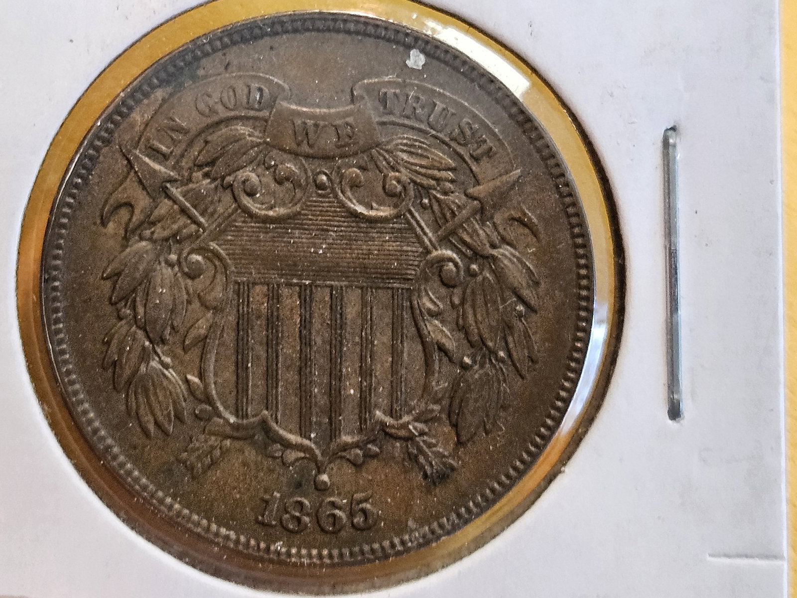 Nicer 1865 Two Cent piece in About Uncirculated plus - 3