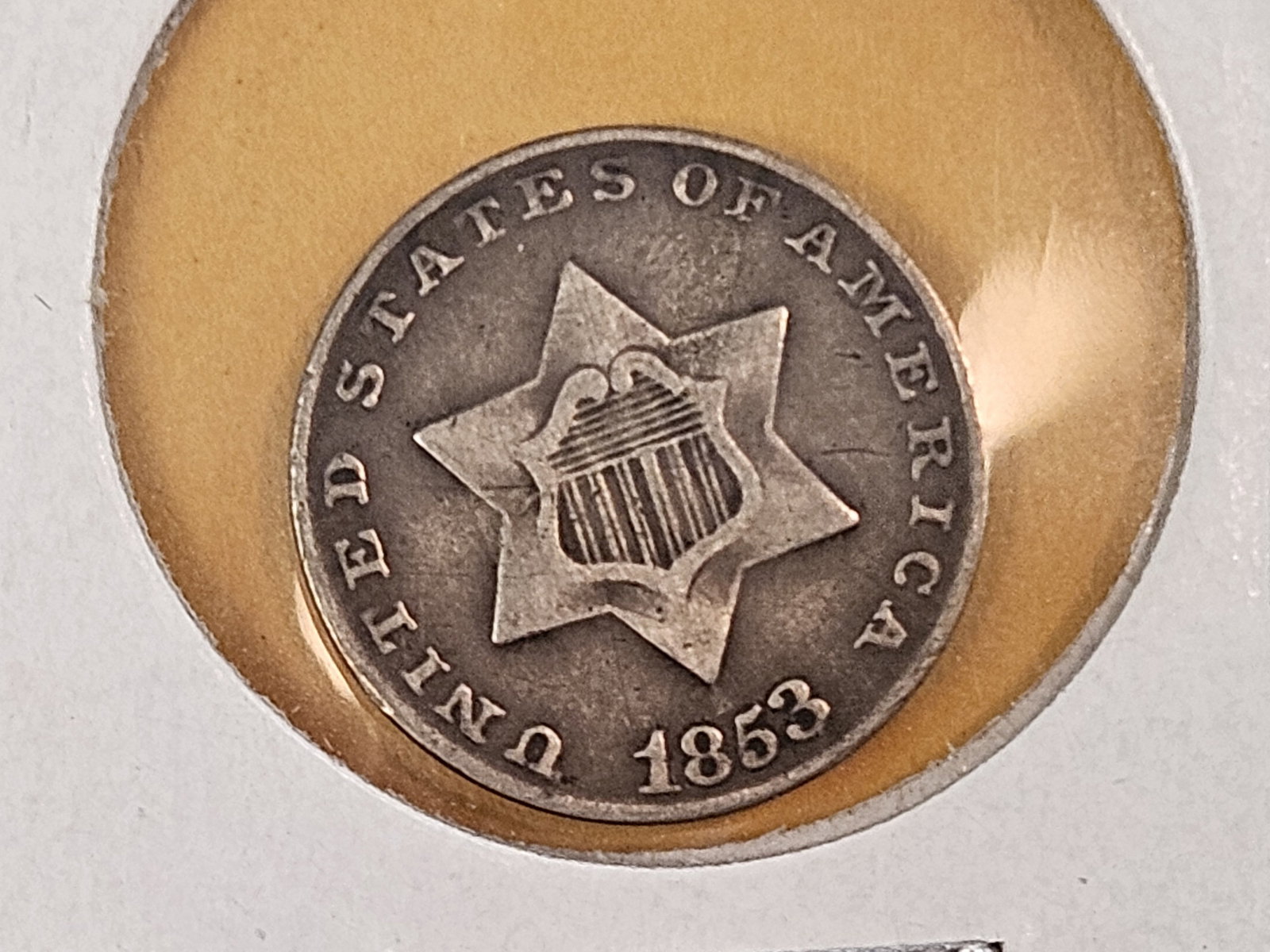 1853 Three Cent silver Trime: In Very Fine plus 