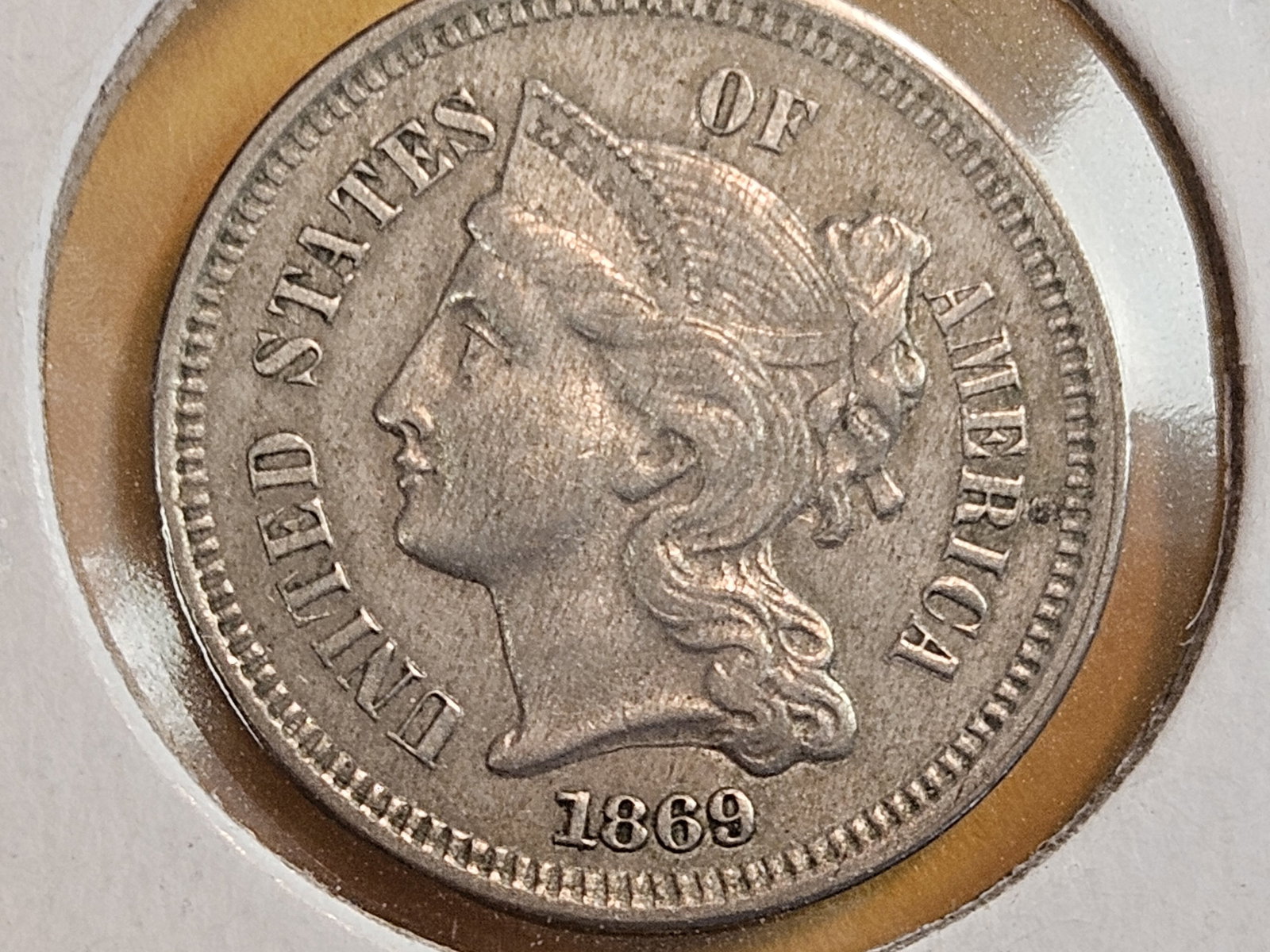 1869 Three Cent Nickel in Extra Fine plus - 3