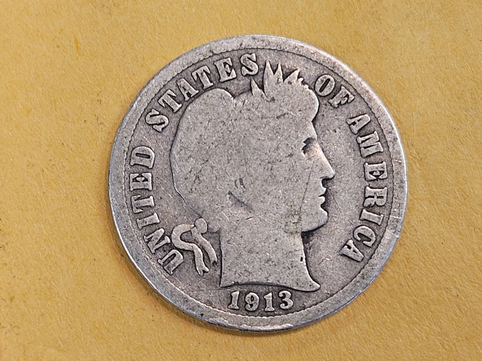 Semi-Key 1913-S Barber Dime in Good: Purt near full rims on the obverse 