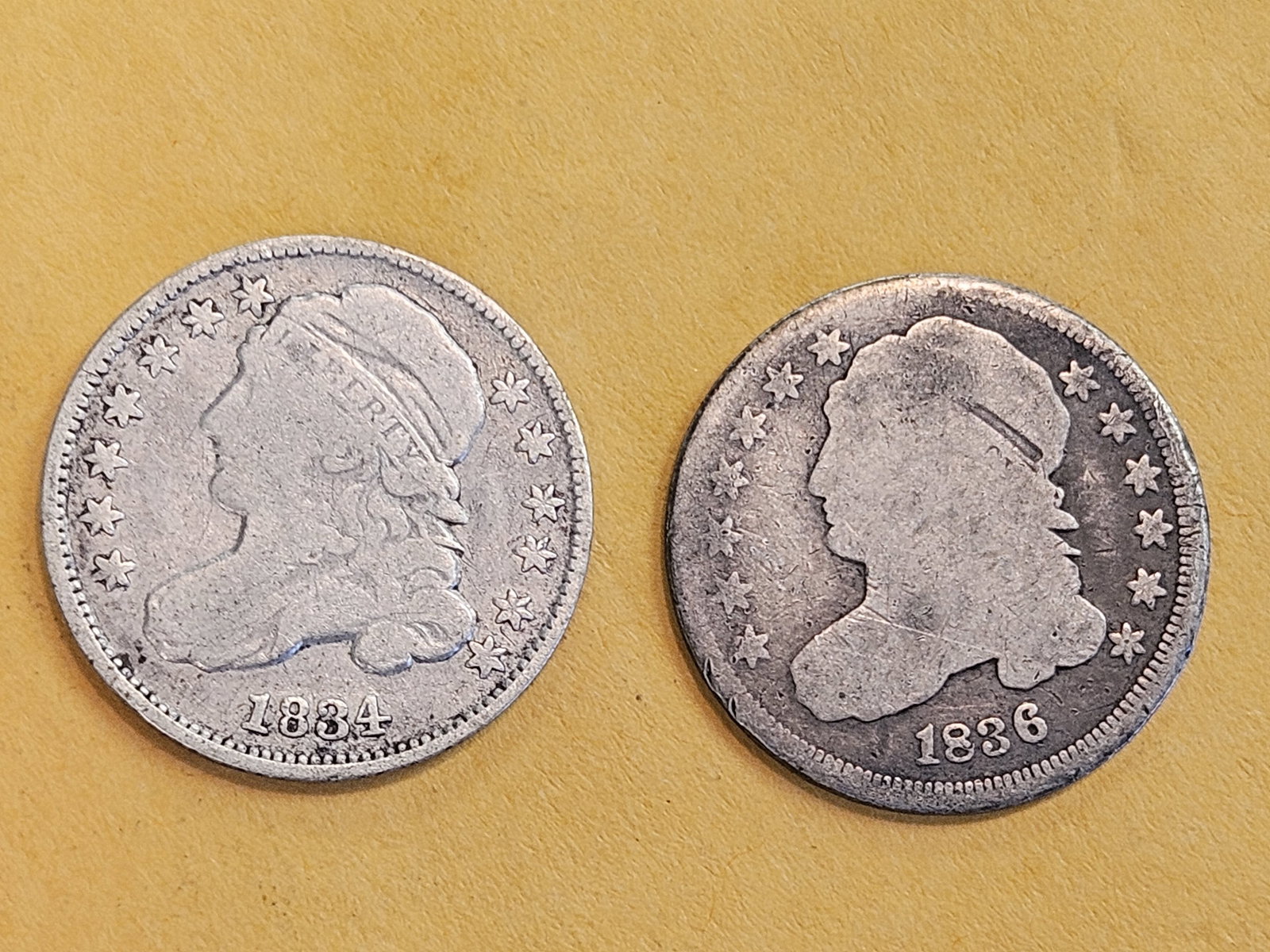 1834 and 1846 Capped Bust silver Dimes: Circulated 