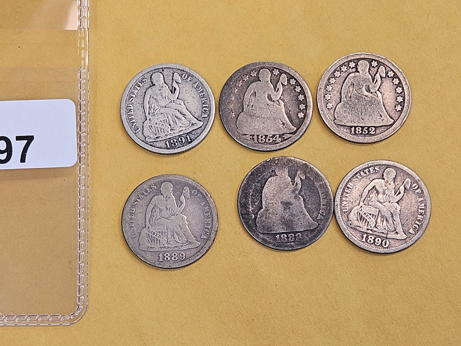 Six mixed silver Seated Liberty Dimes - 2