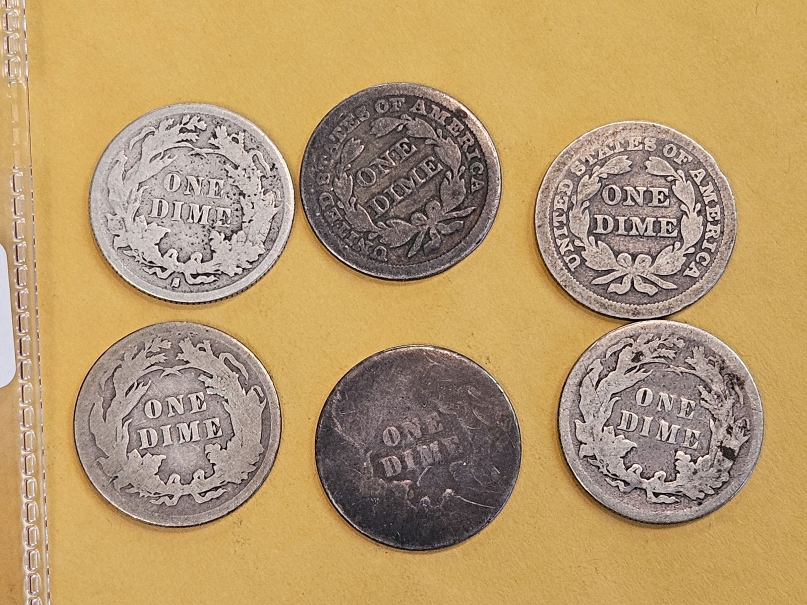 Six mixed silver Seated Liberty Dimes - 3