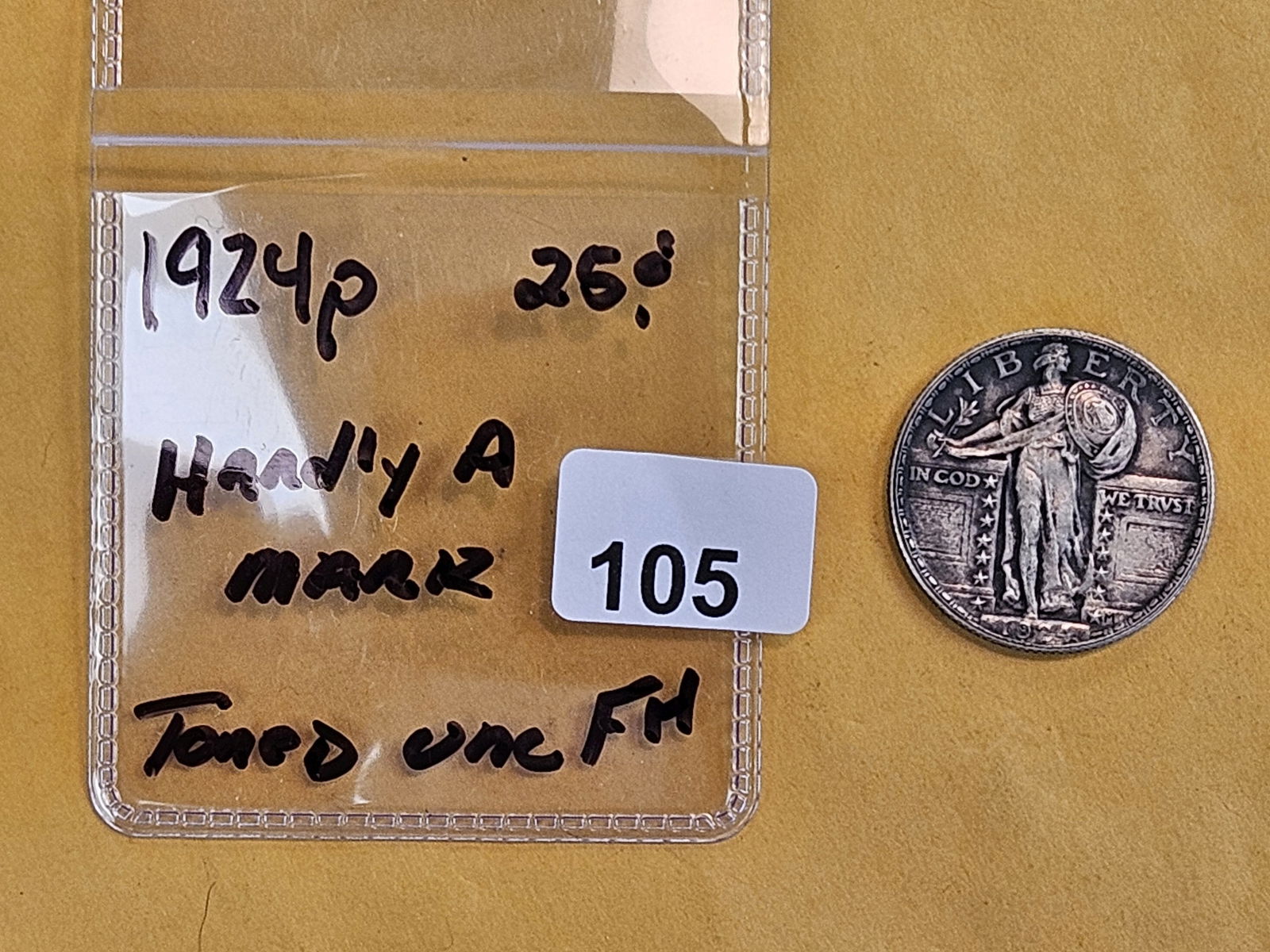 Uncirculated 1924 Standing Liberty silver Quarter with FULL HEAD! - 2