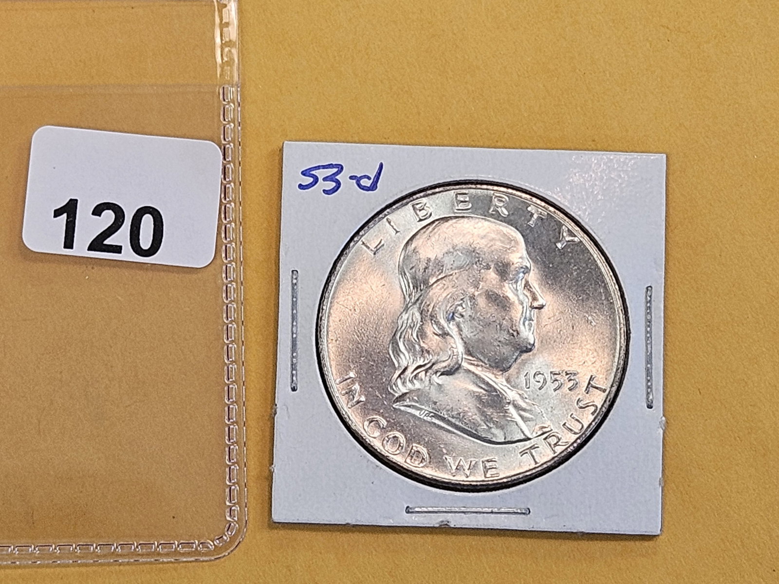 GEM Brilliant Uncirculated 1953-D Franklin silver Half Dollar - 2