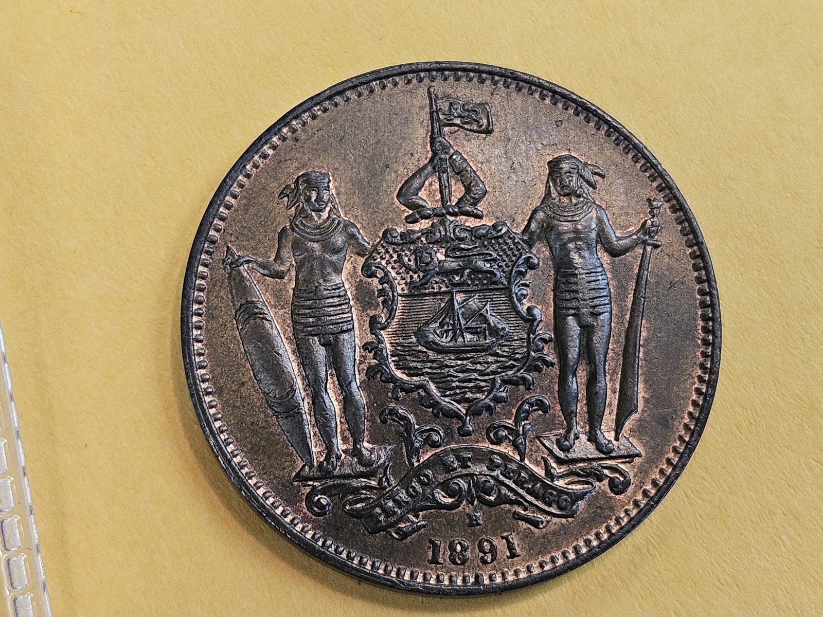 Choice Uncirculated Red-Brown 1891-H British North Borneo 1 penny: KM 2. Highlights of red luster