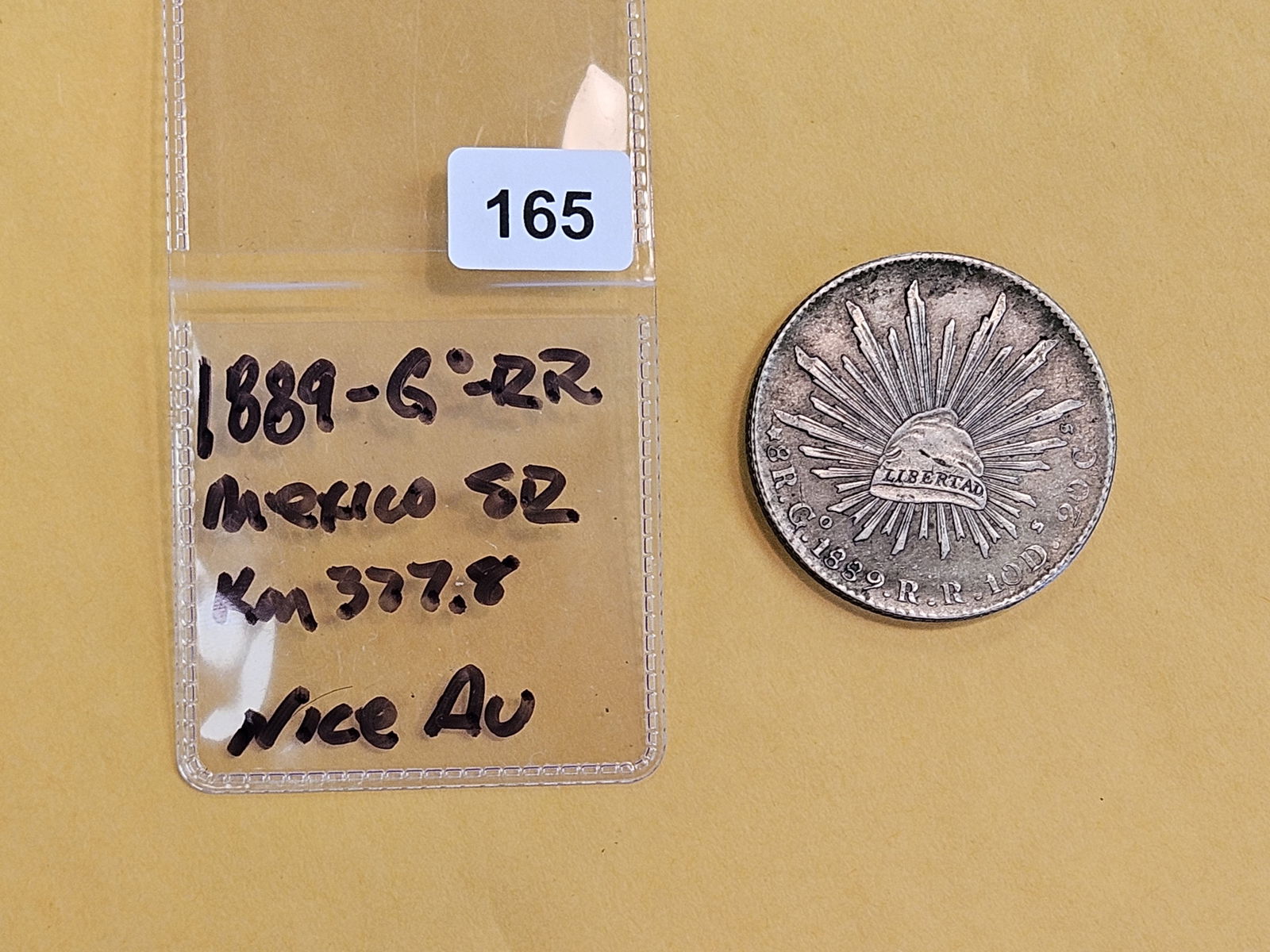 * Nice, About Uncirculated 1889 Go RR Mexico silver 8 reals - 2