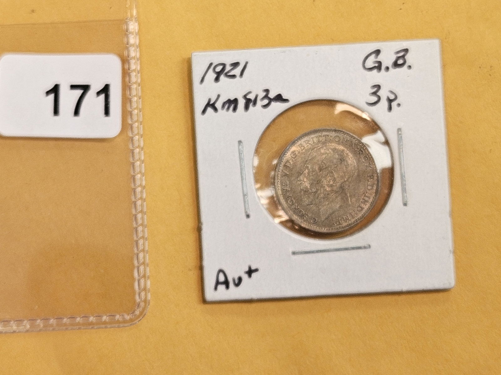 1921 Great Britain silver 3 pence in Bright About Uncirculated plus - 2