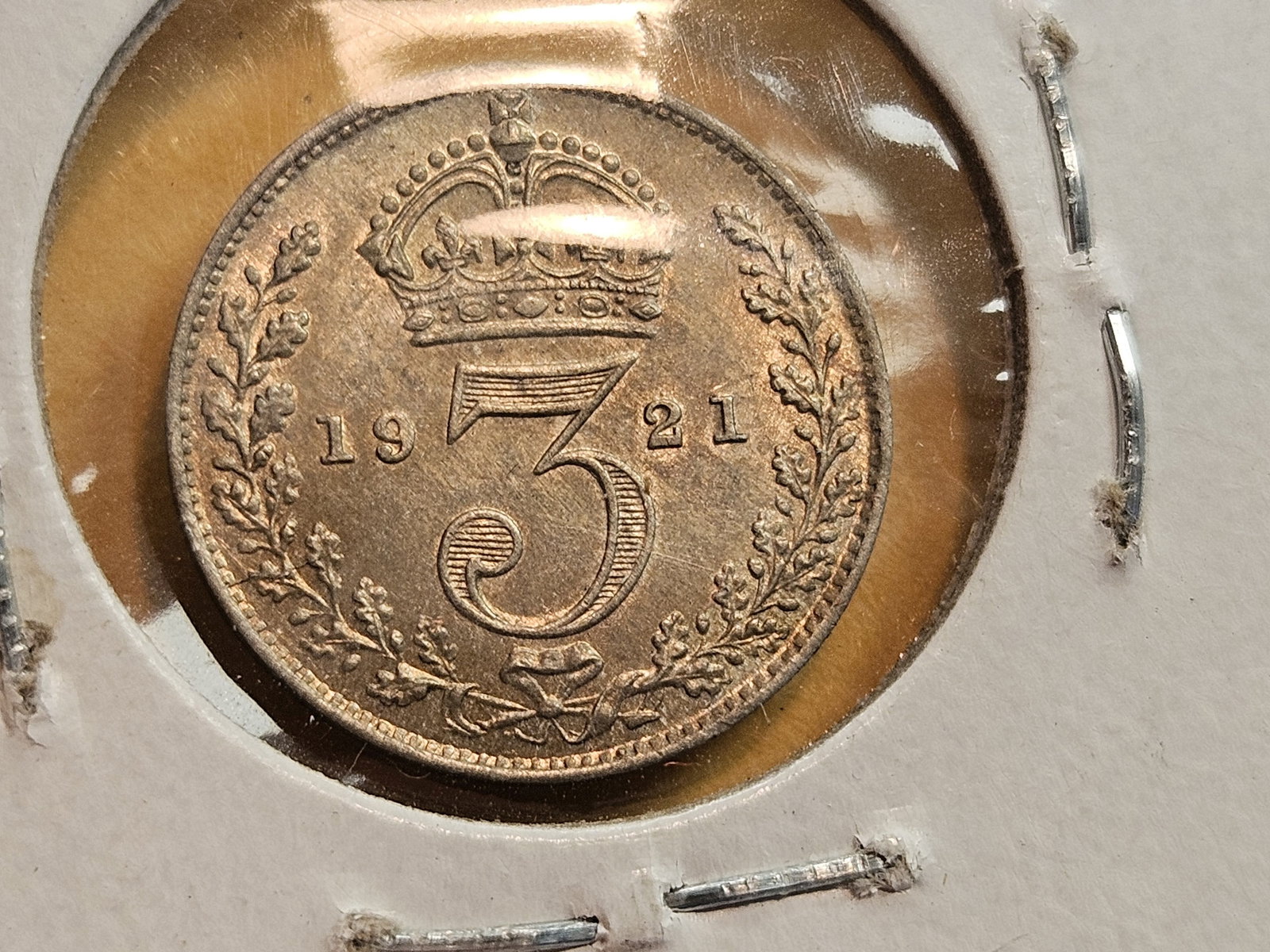 1921 Great Britain silver 3 pence in Bright About Uncirculated plus - 4