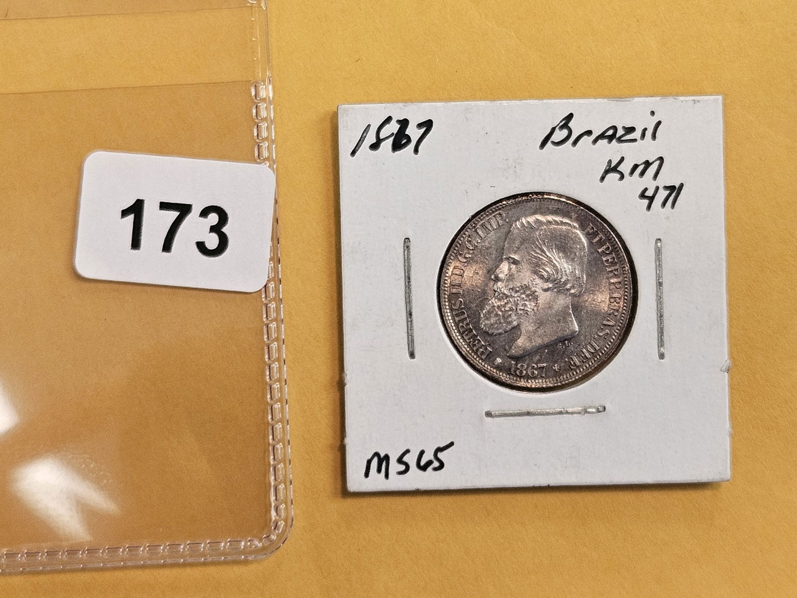 GEM Brilliant Uncirculated 1867 Brazil 200 reis - 2