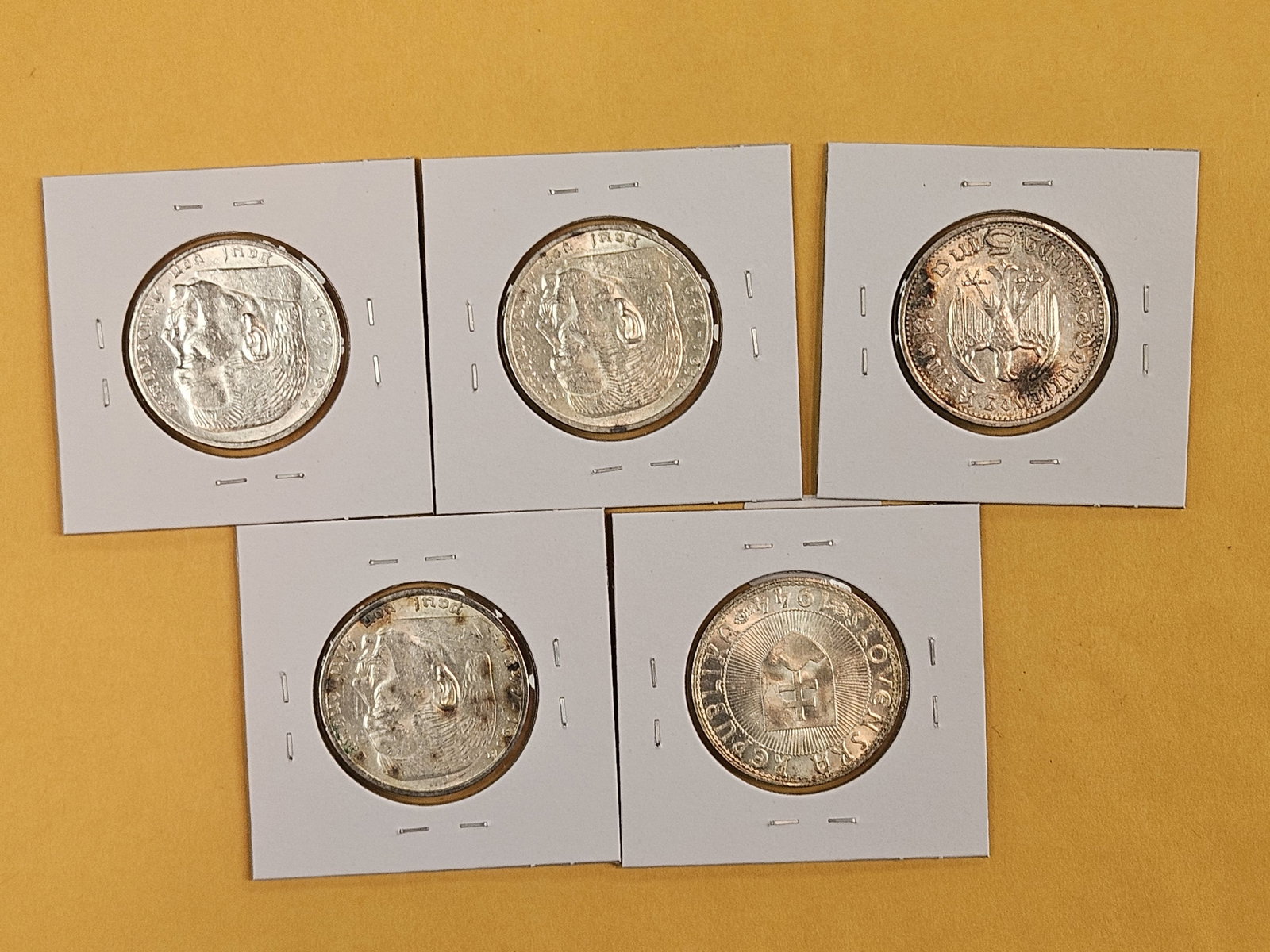 Five nice, mixed, silver, World Coins - 3