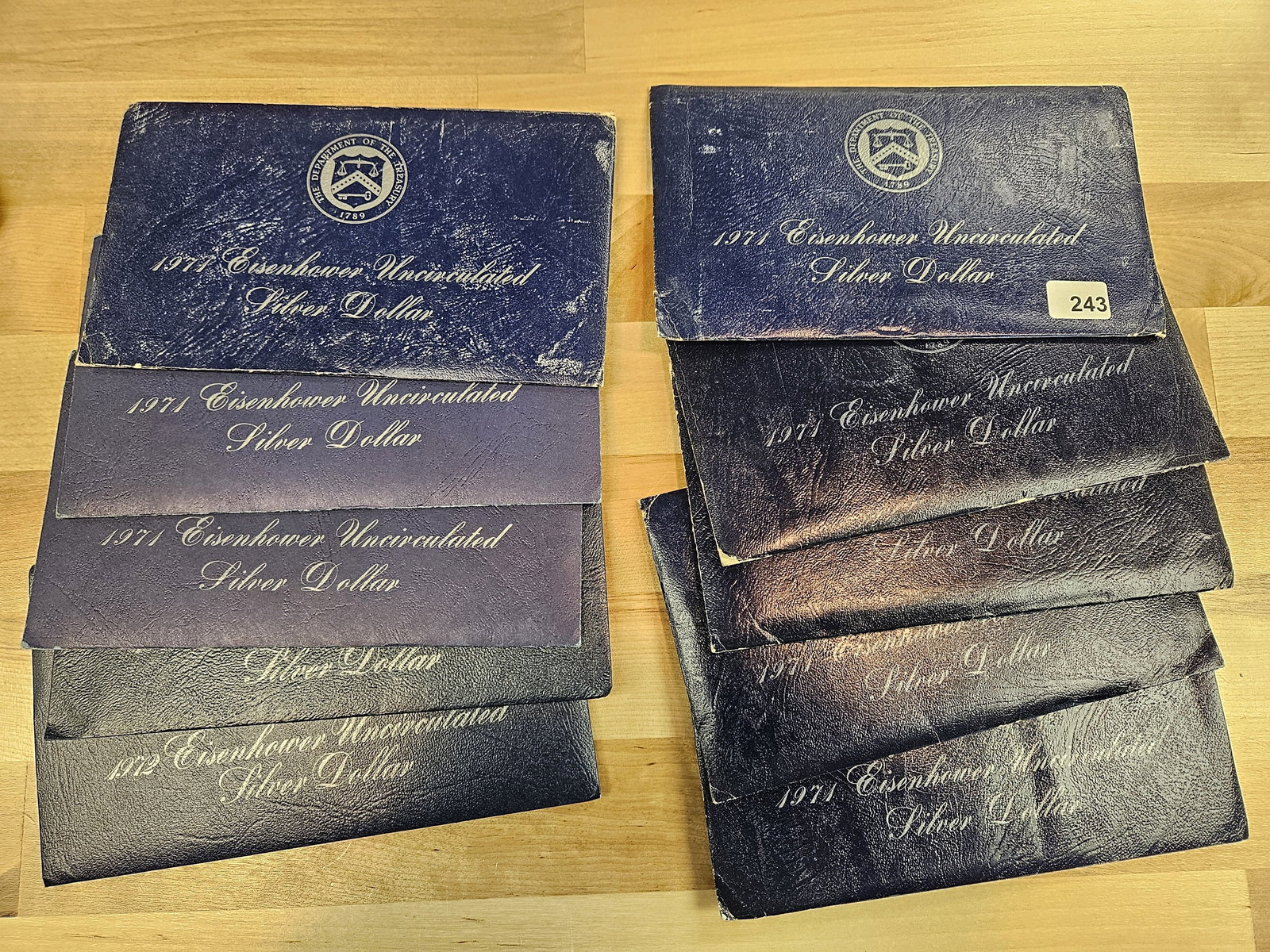 TEN mixed, SILVER, GEM Brilliant Uncirculated Eisenhower Dollars: SILVER Blue IKES! All in original GSA Flat packs. All in OGP