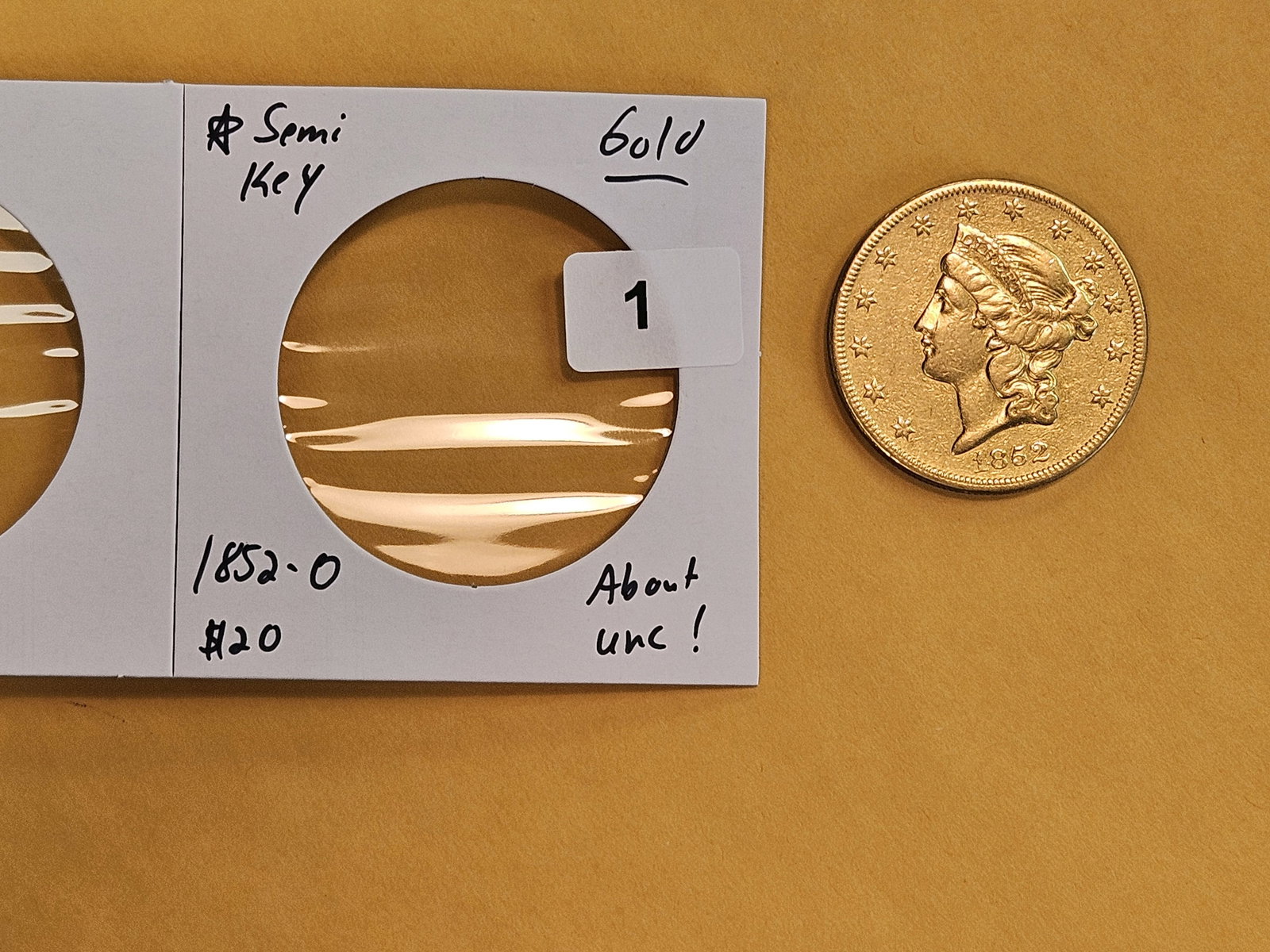 * GOLD * SEMI-KEY! 1852-O Gold Liberty Head Twenty Dollar Double Eagle - 2