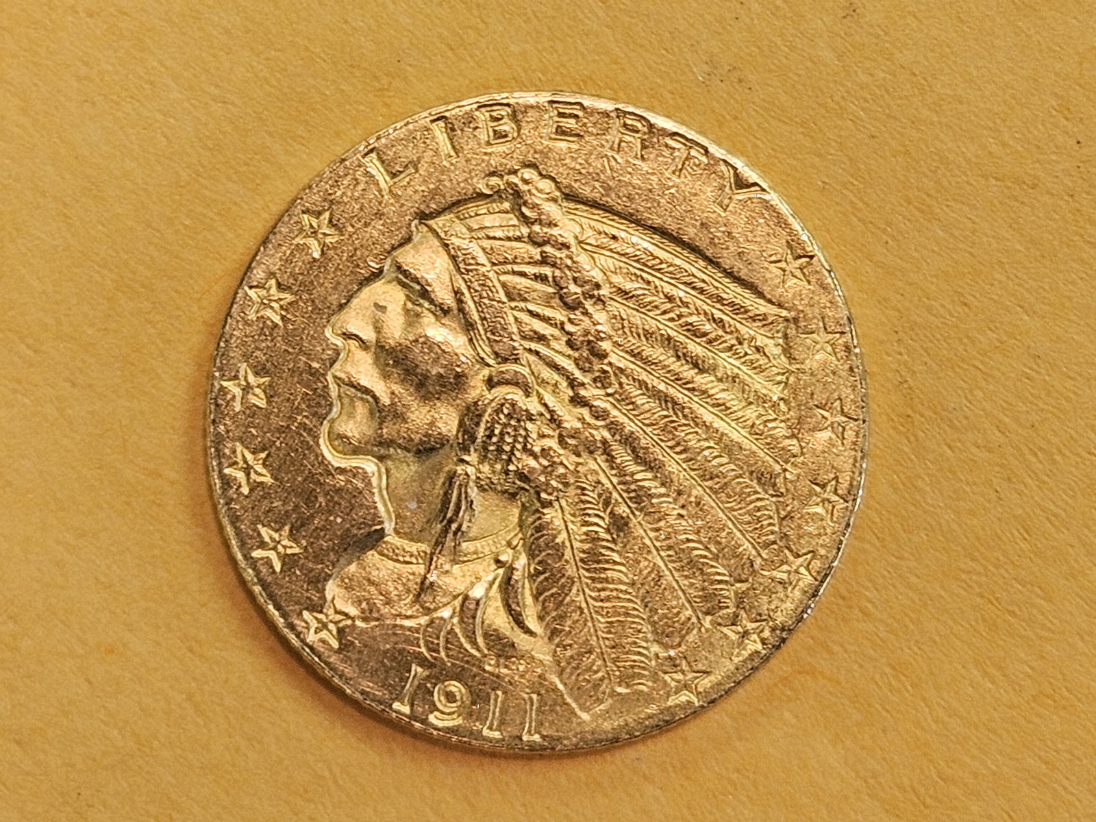 GOLD! Brilliant About Uncirculated plus 1911 Gold Indian Head $2.5 Dollars - 3