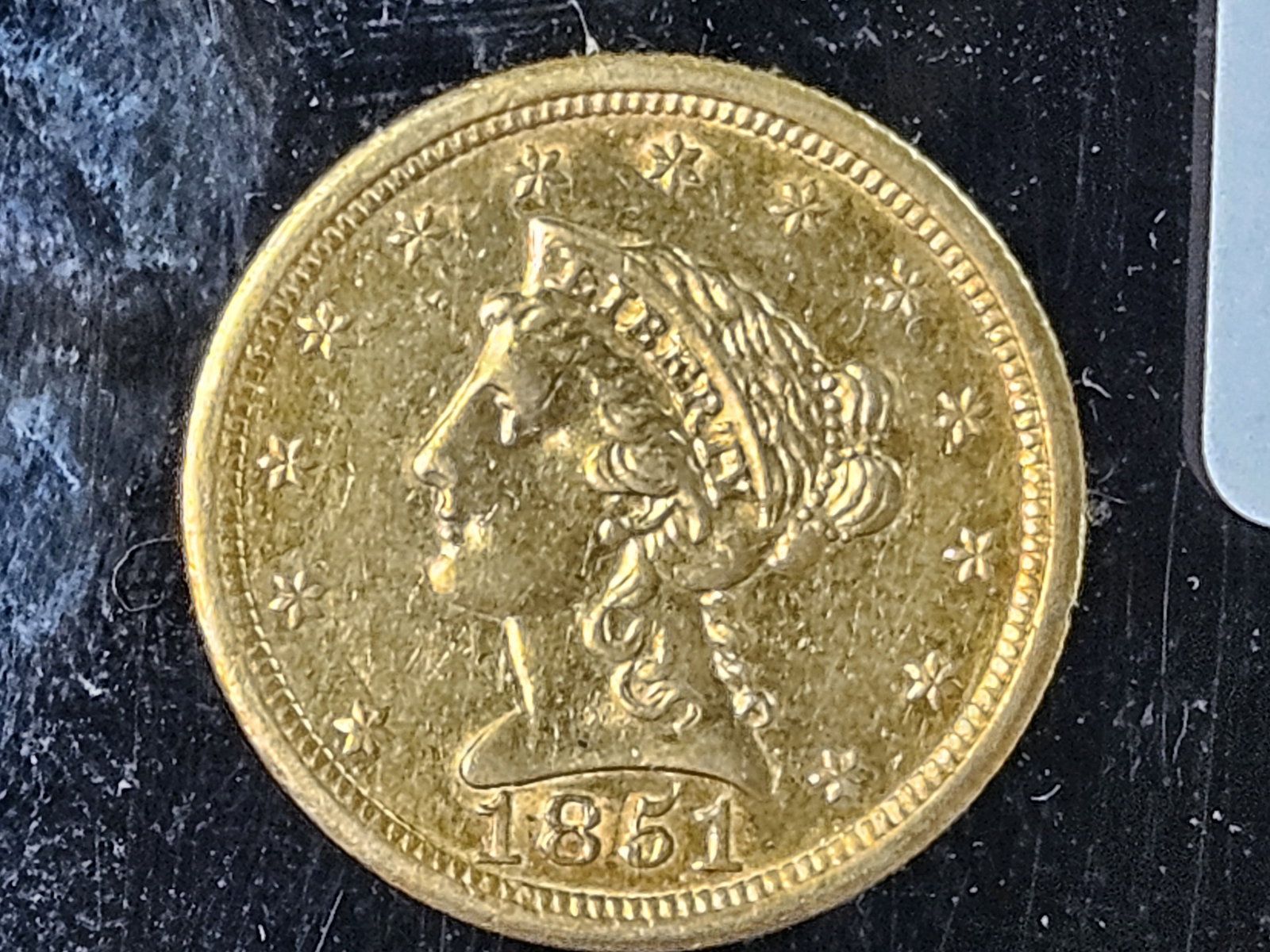 * GOLD * Better Date 1851-O Liberty Head GOLD $2.5 Dollars in About Uncirculated - 3