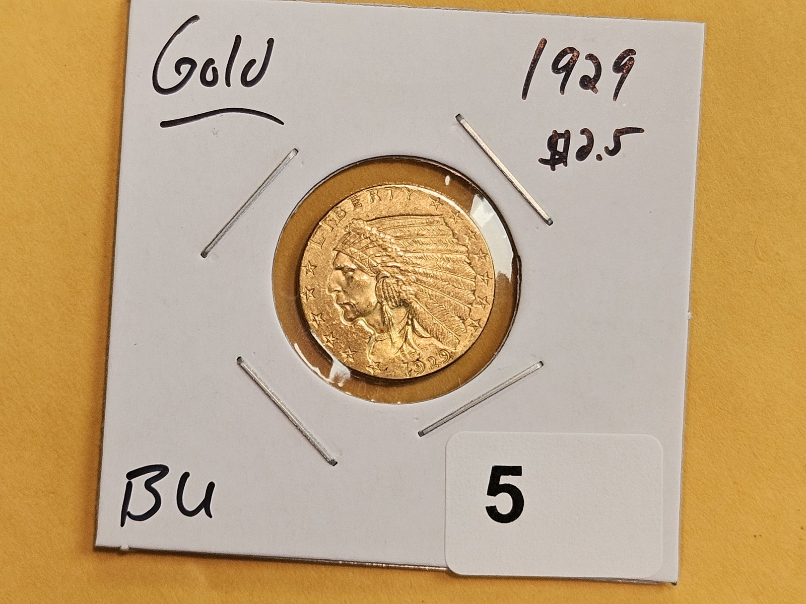 GOLD! Brilliant Uncirculated 1929 Gold Indian head $2.5 Dollars - 2