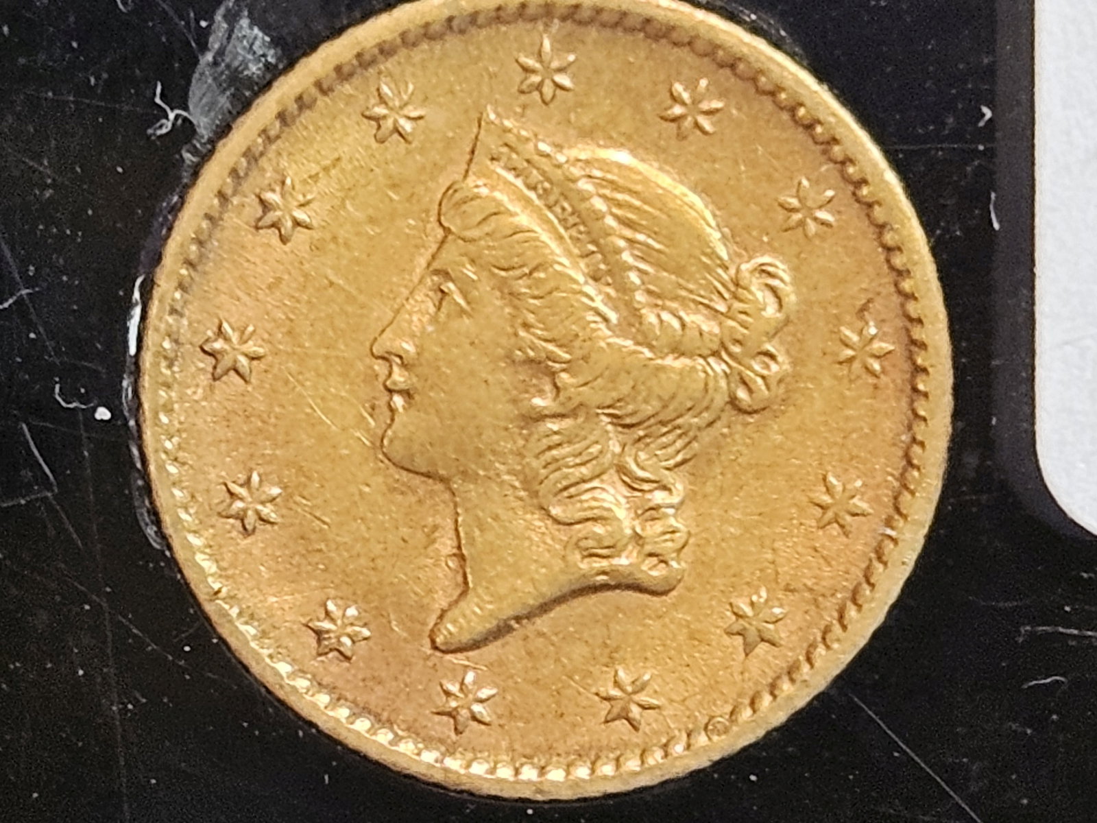 GOLD! Brilliant About Uncirculated plus 1854 Gold Dollar: Still very sharp! In Capital plastics holder 