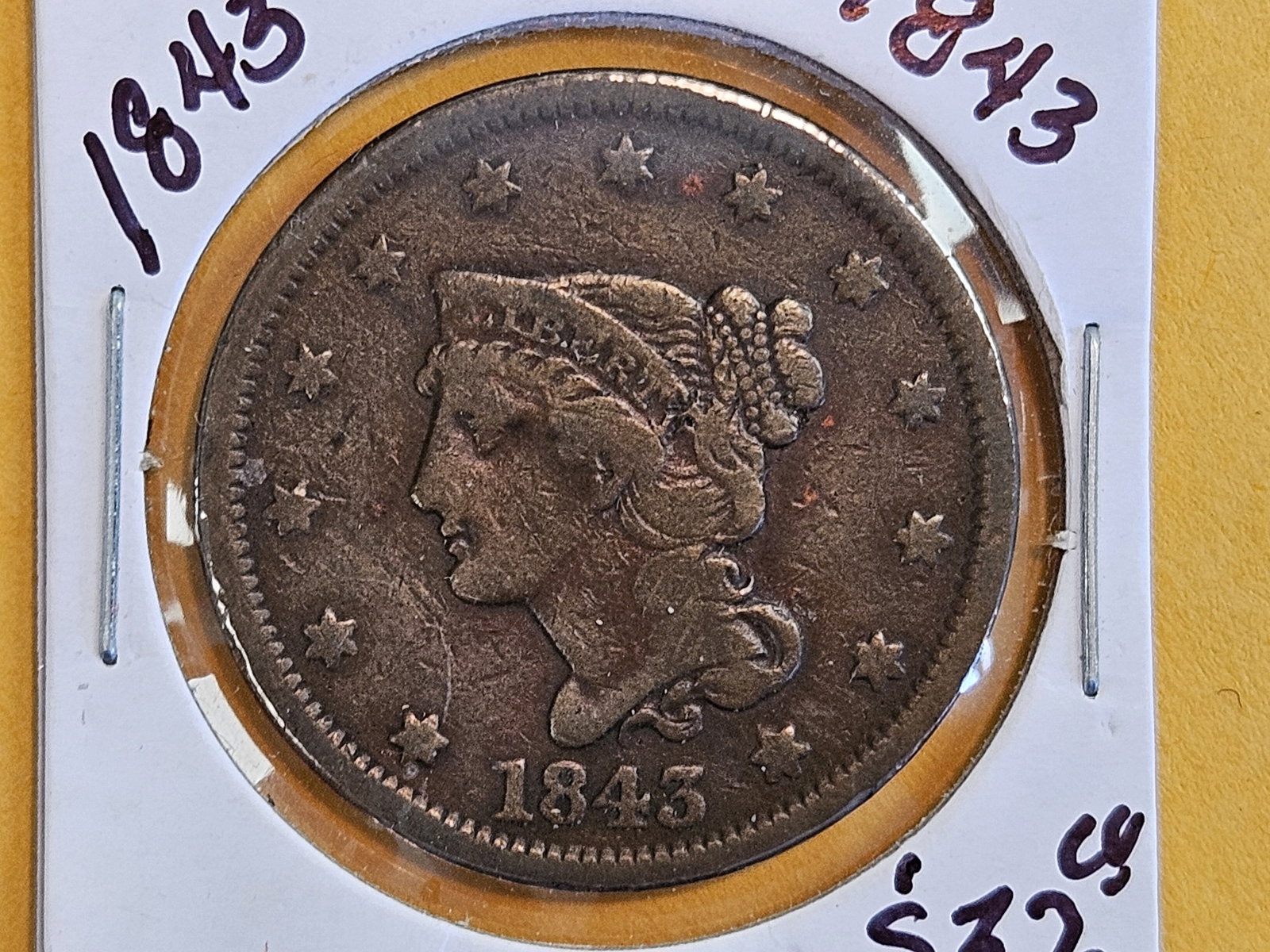 1843 Braided Hair large Cent (1 of 3)