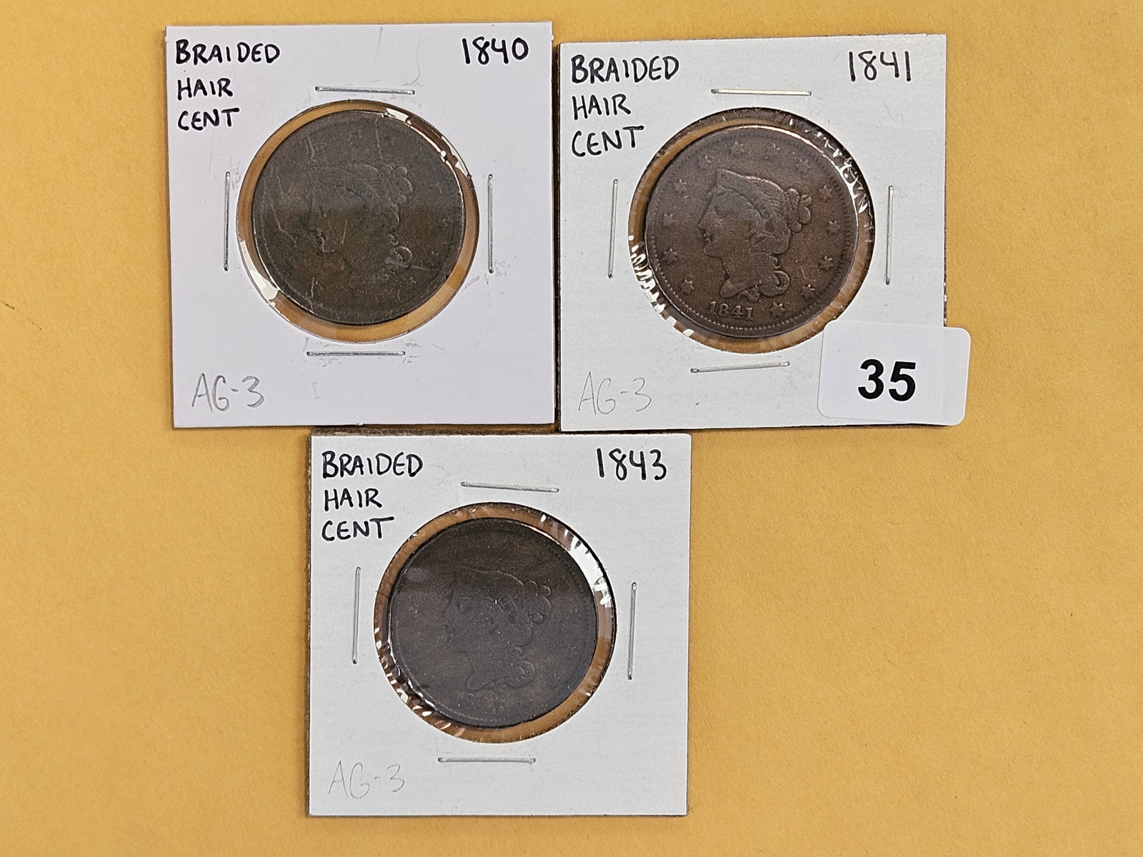 1840, 1841 and 1843 Braided Hair large Cents: All circulated 