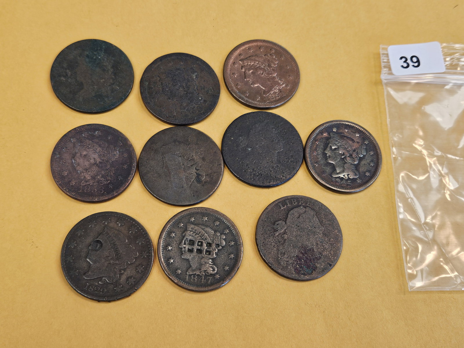 Ten mixed Large cents - 2