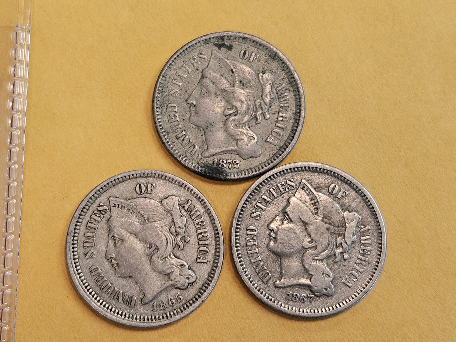 1865, 1867 and 1872 Three cent Nickels (1 of 7)