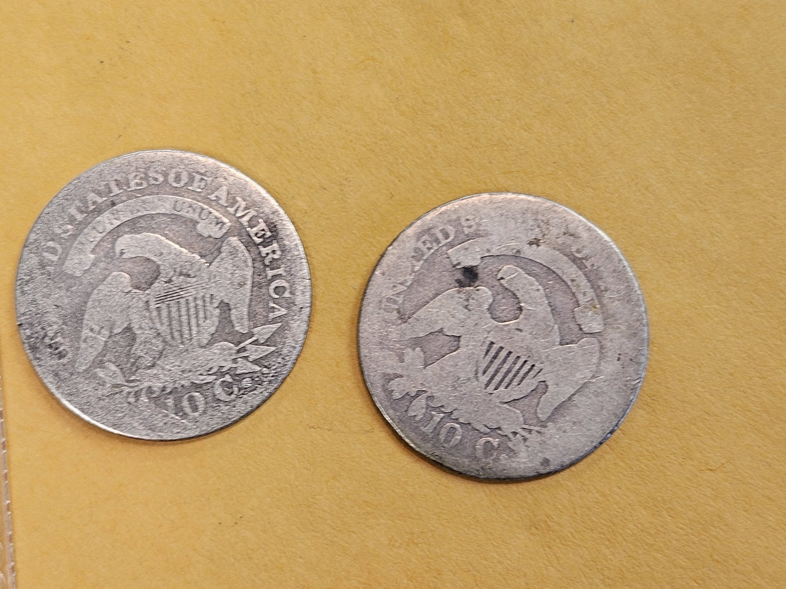 1821 and 1825 Capped Bust silver Dimes - 3