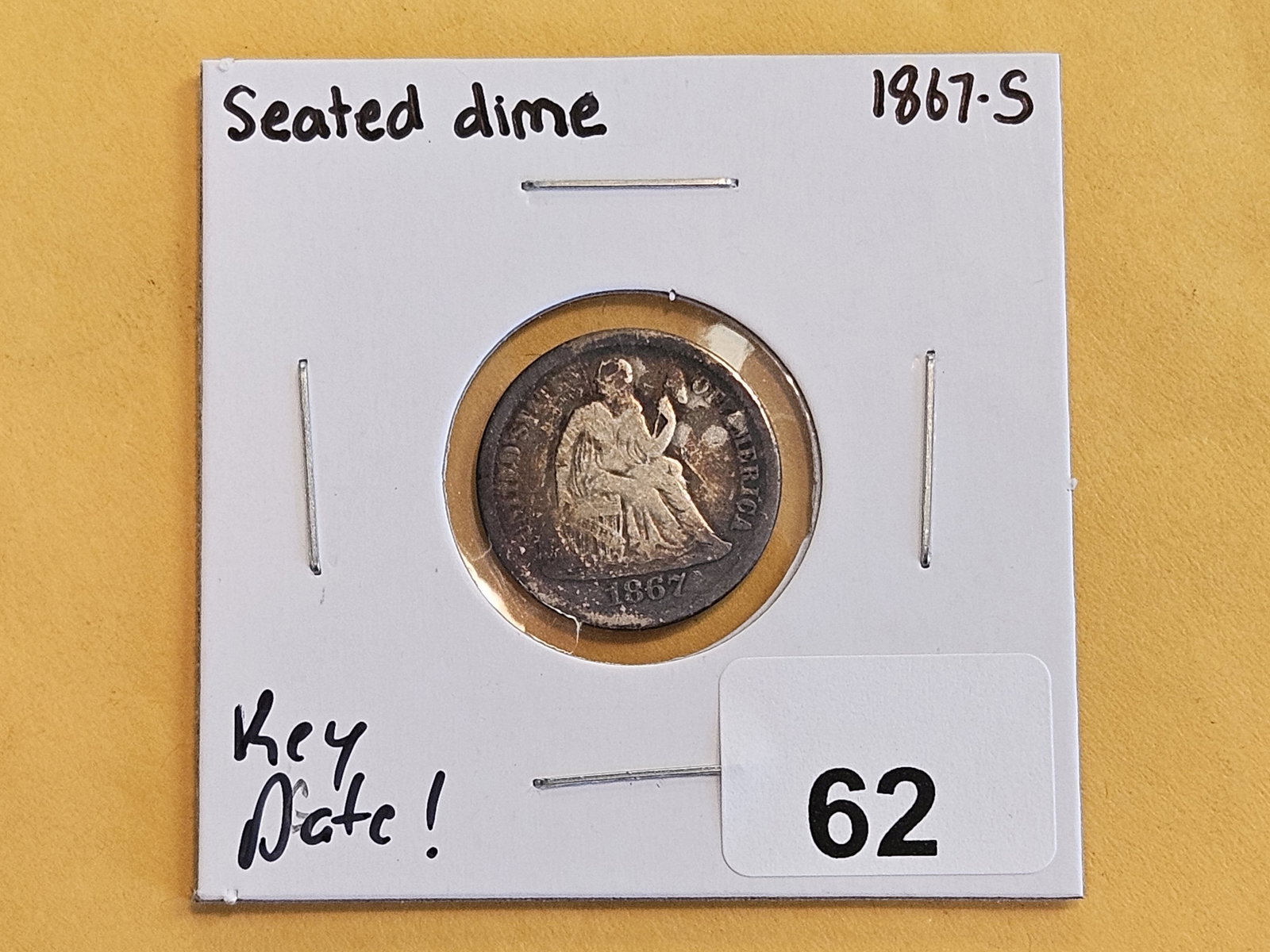 * KEY DATE * 1867-S Seated Liberty silver Dime - 2