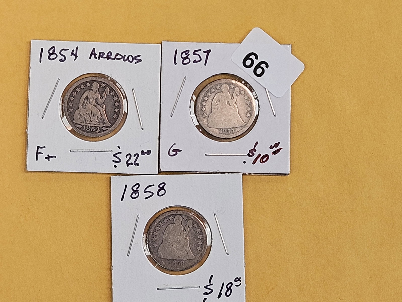 1854, 1857 and 1858 Seated Liberty silver Dimes (1 of 5)