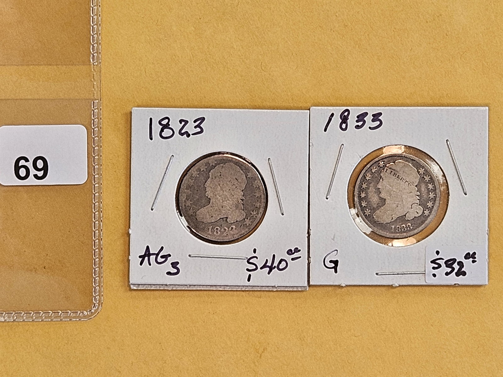 1823 and 1833 Capped Bust silver Dimes: In About Good to Good 