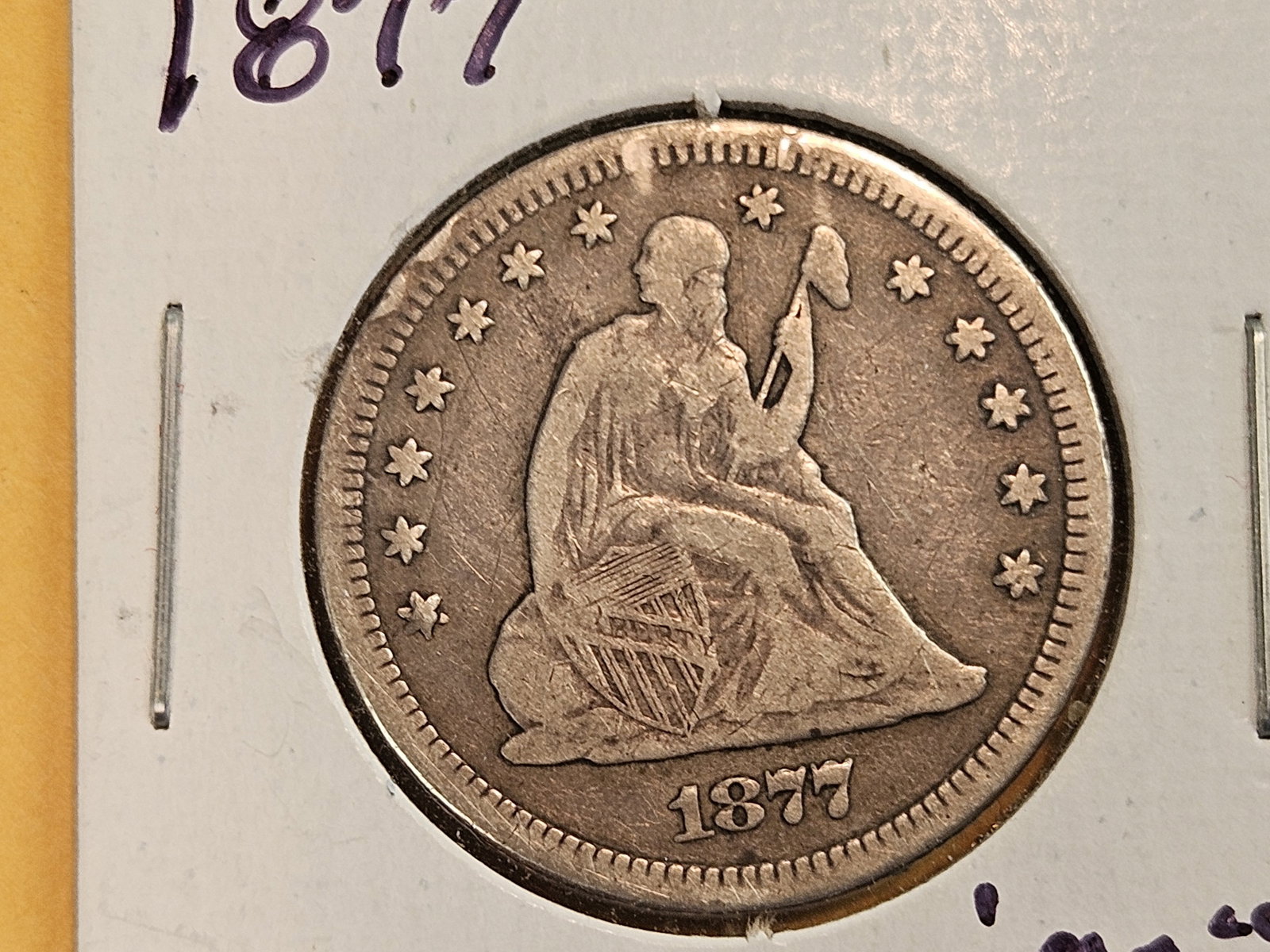 1876 and 1877 Seated Liberty silver Quarters - 4