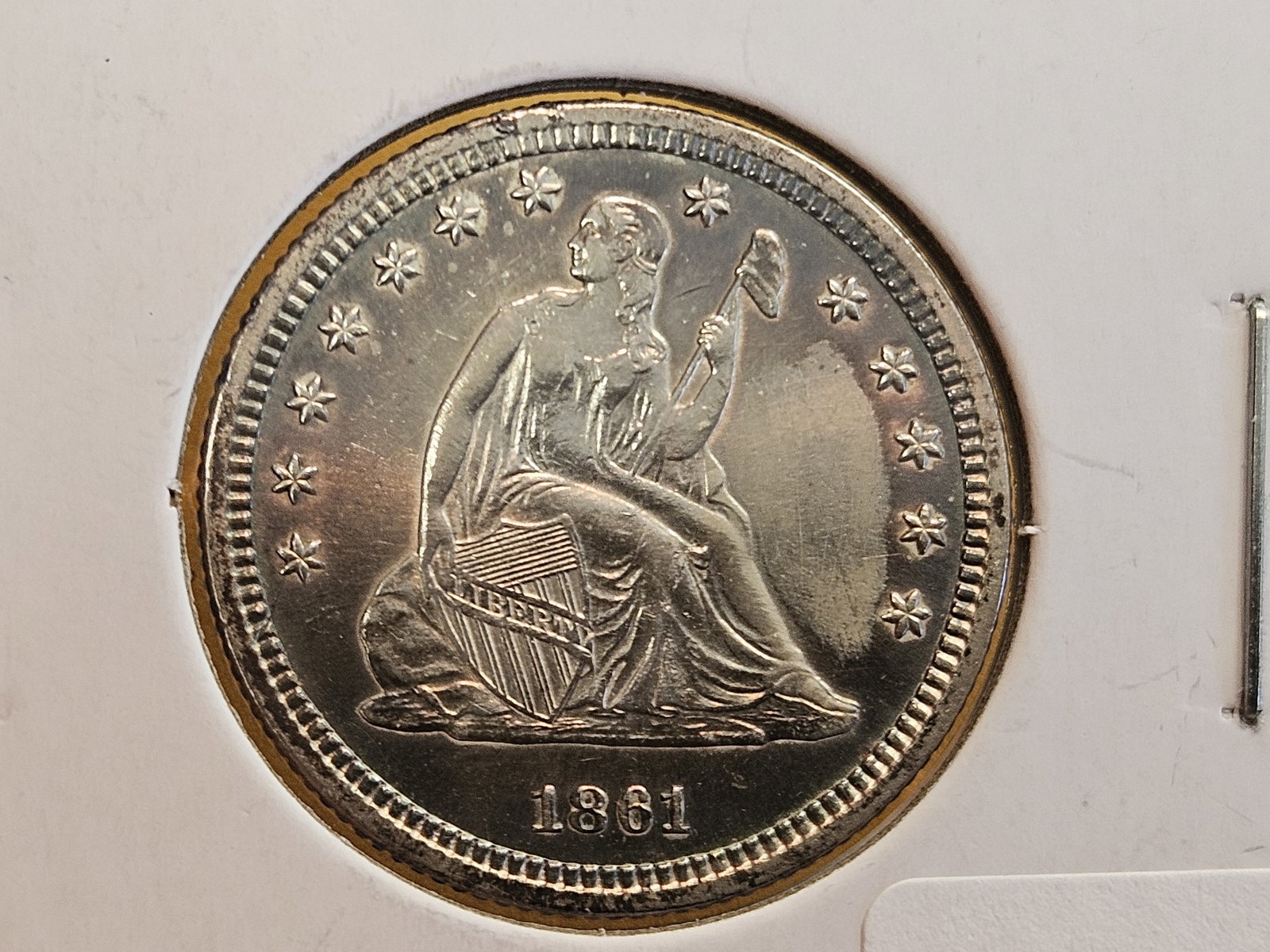 * Brilliant Uncirculated - details 1861 Seated Liberty silver Quarter - 5