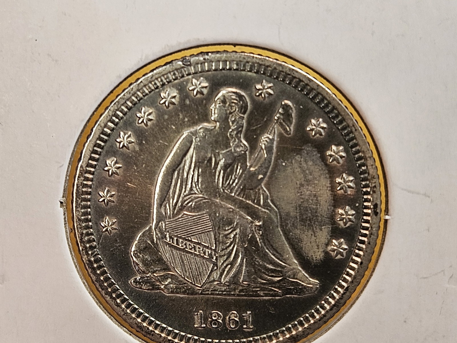 * Brilliant Uncirculated - details 1861 Seated Liberty silver Quarter - 7