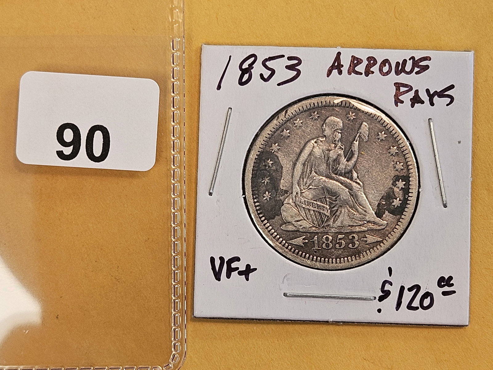 1853 Arrows and Rays seated Liberty silver Quarter - 2