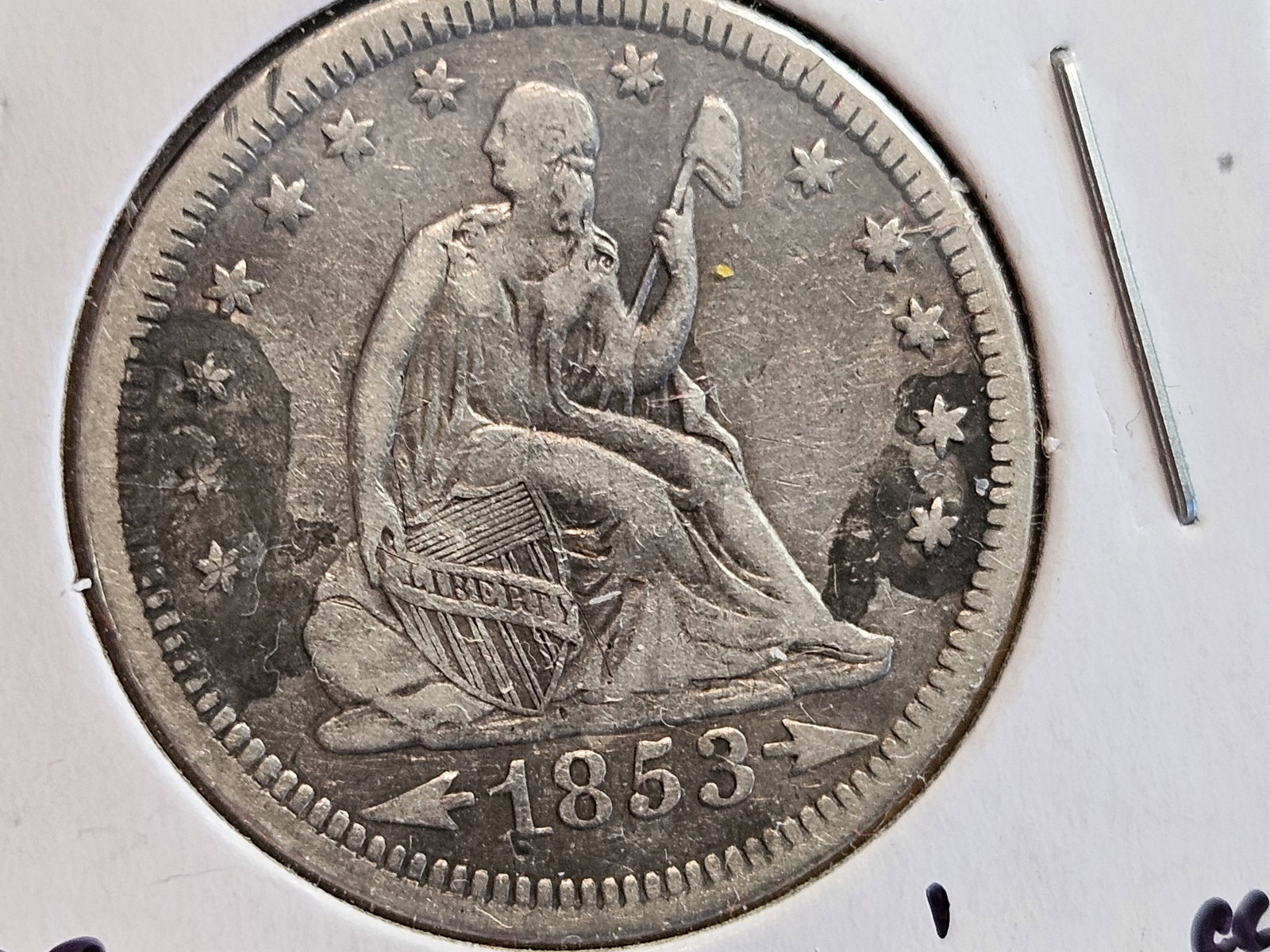 1853 Arrows and Rays seated Liberty silver Quarter - 3