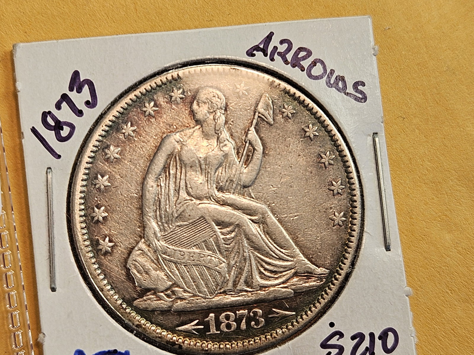 * 1873 Seated Liberty silver Half Dollar in Bright About Uncirculated - details - 4