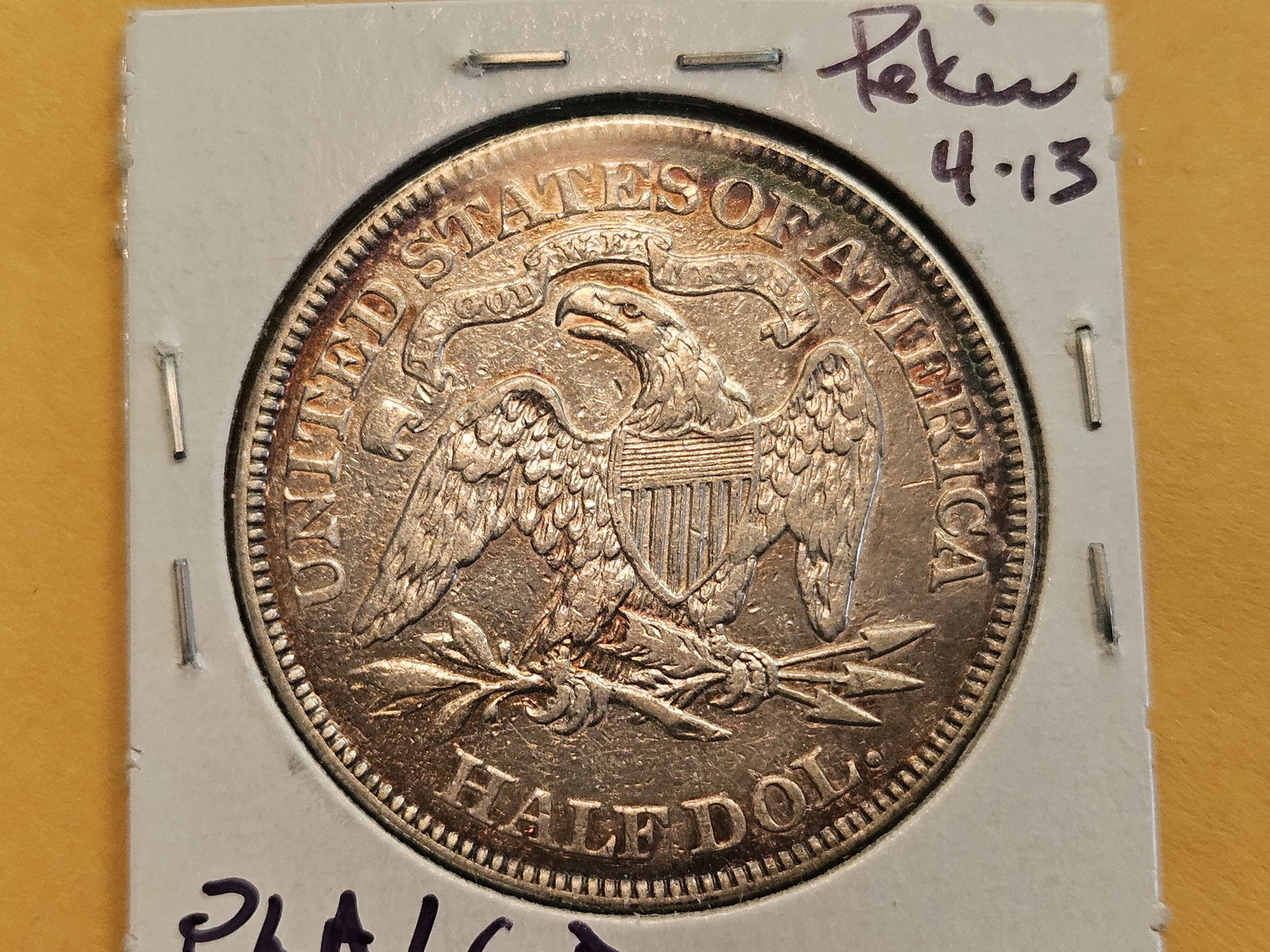 * 1873 Seated Liberty silver Half Dollar in Bright About Uncirculated - details - 7