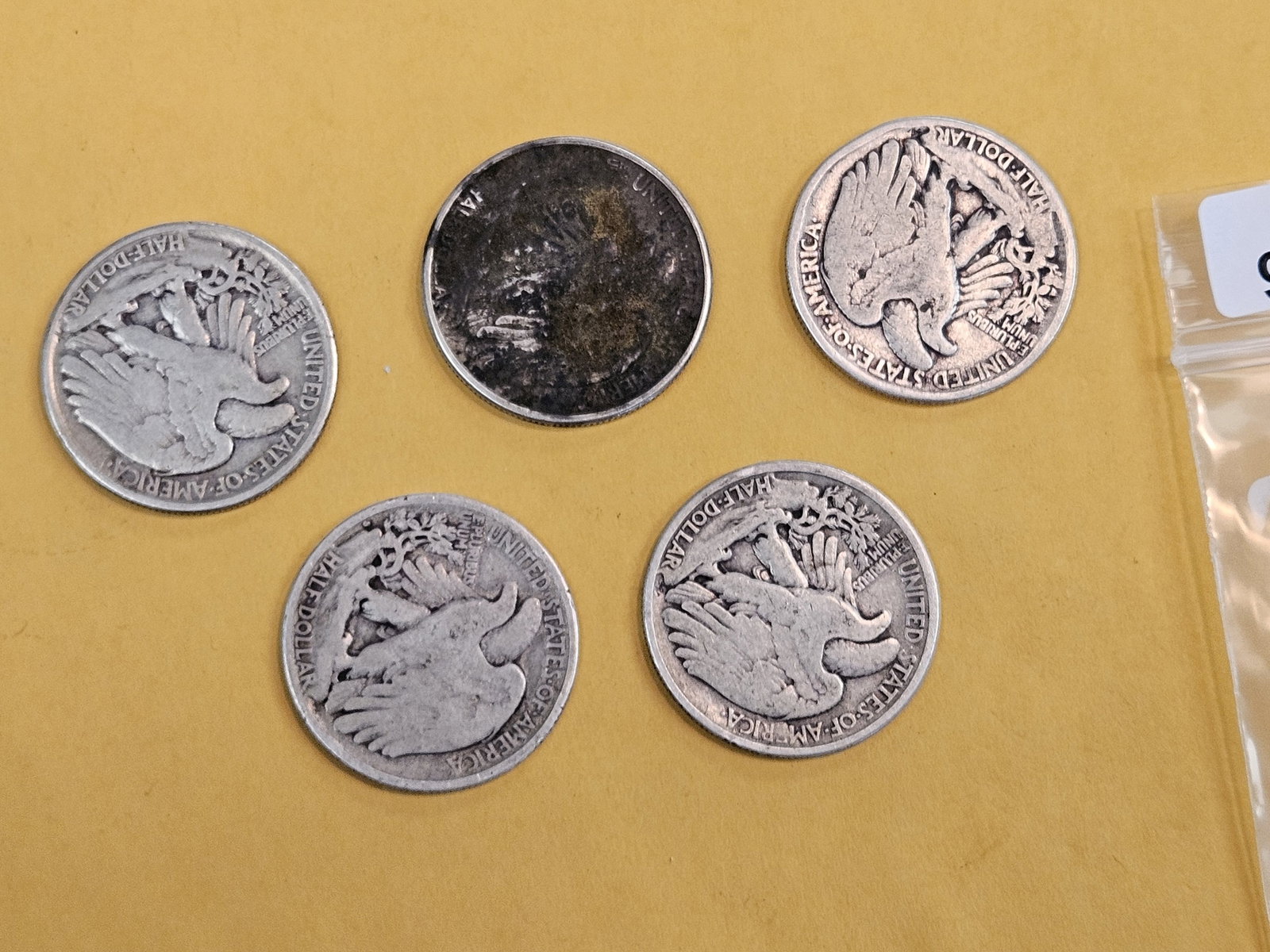 Five mixed silver Walking Liberty half Dollars - 2