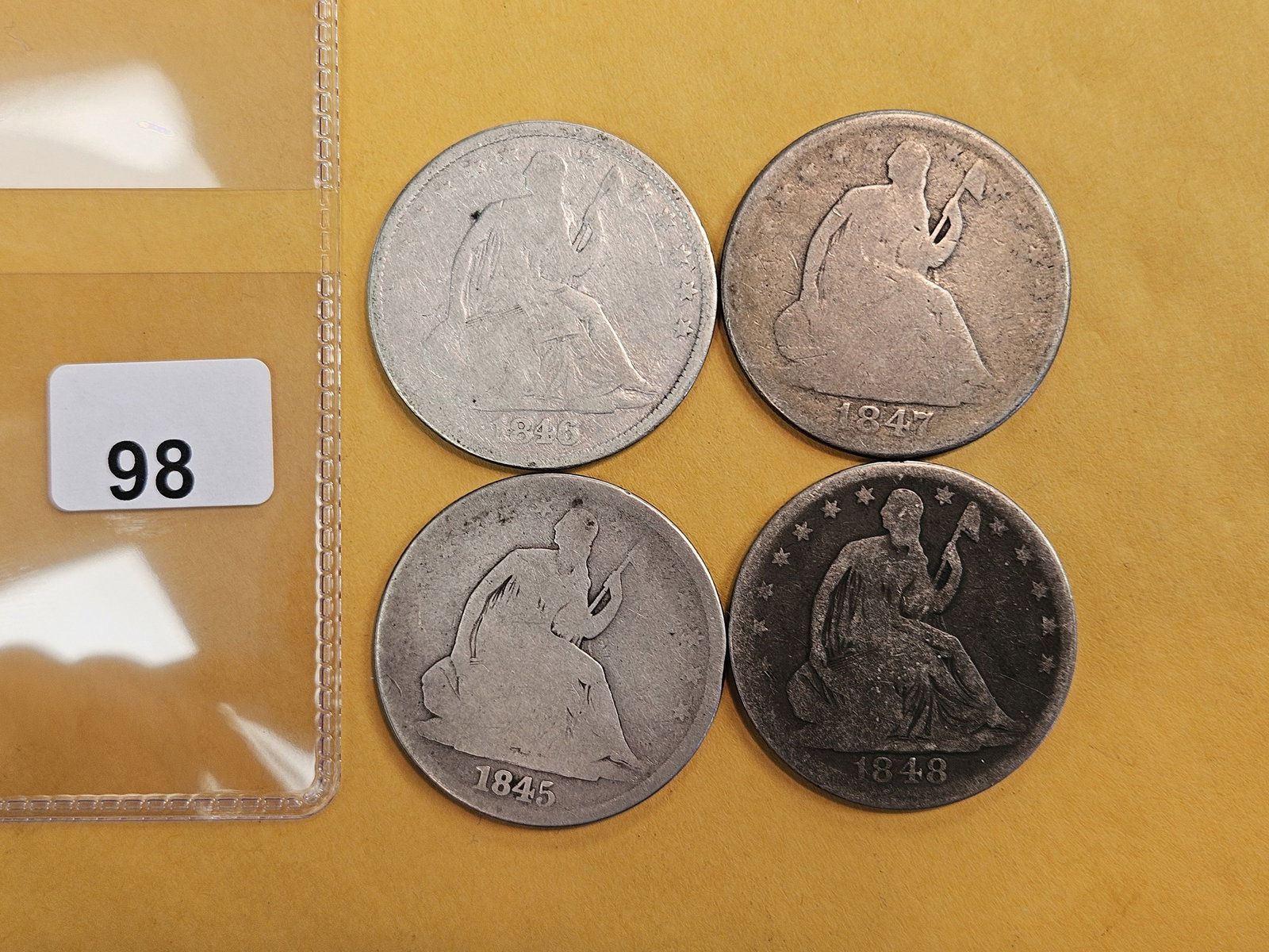Four, mixed, New Orleans-mint, silver Seated Liberty half Dollars (1 of 4)