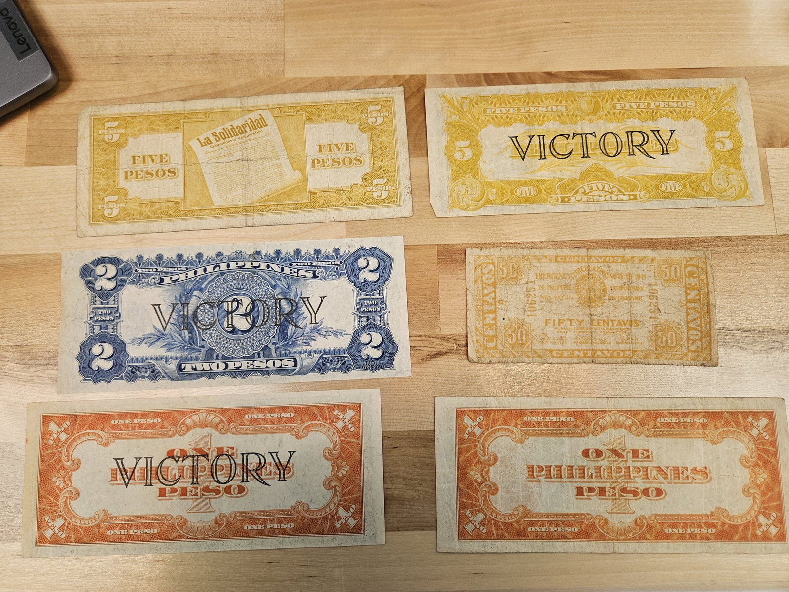 Six mixed, Philippines notes - 2