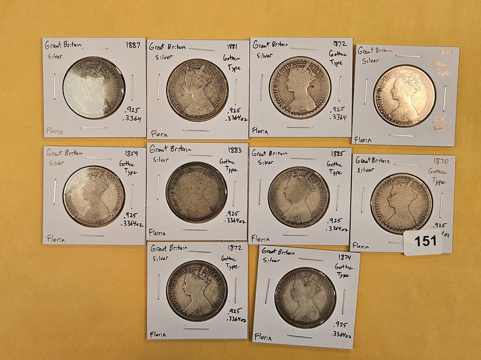 Ten, older, mixed, Silver Great Britain Florins (1 of 6)