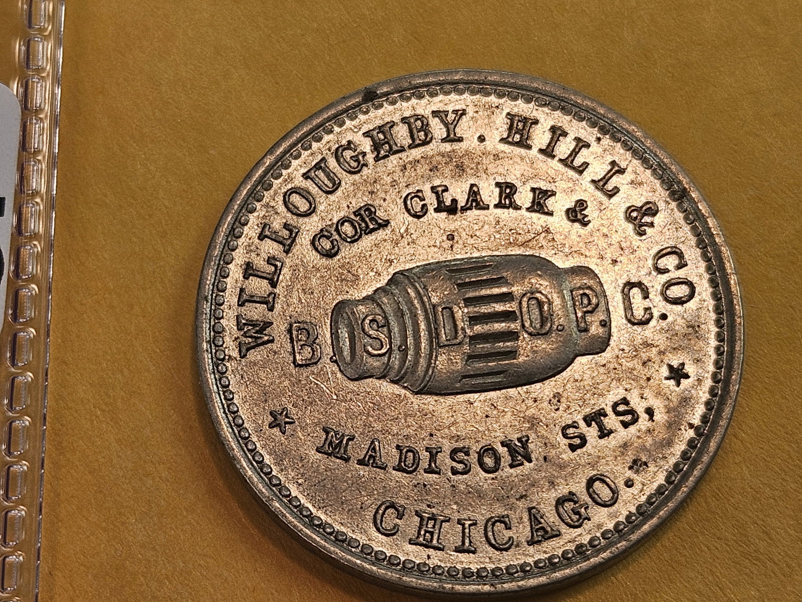 Bright, 1800's, Merchant's Store Card Token: Looks like the fields used to be Prooflike! 