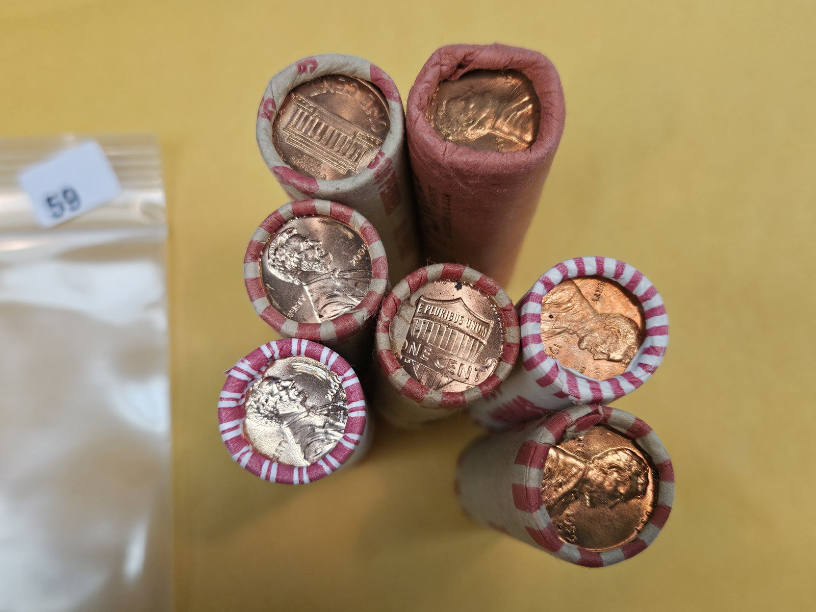 Seven mixed Bank-wrapped Uncirculated rolls of Lincoln Cents - 2
