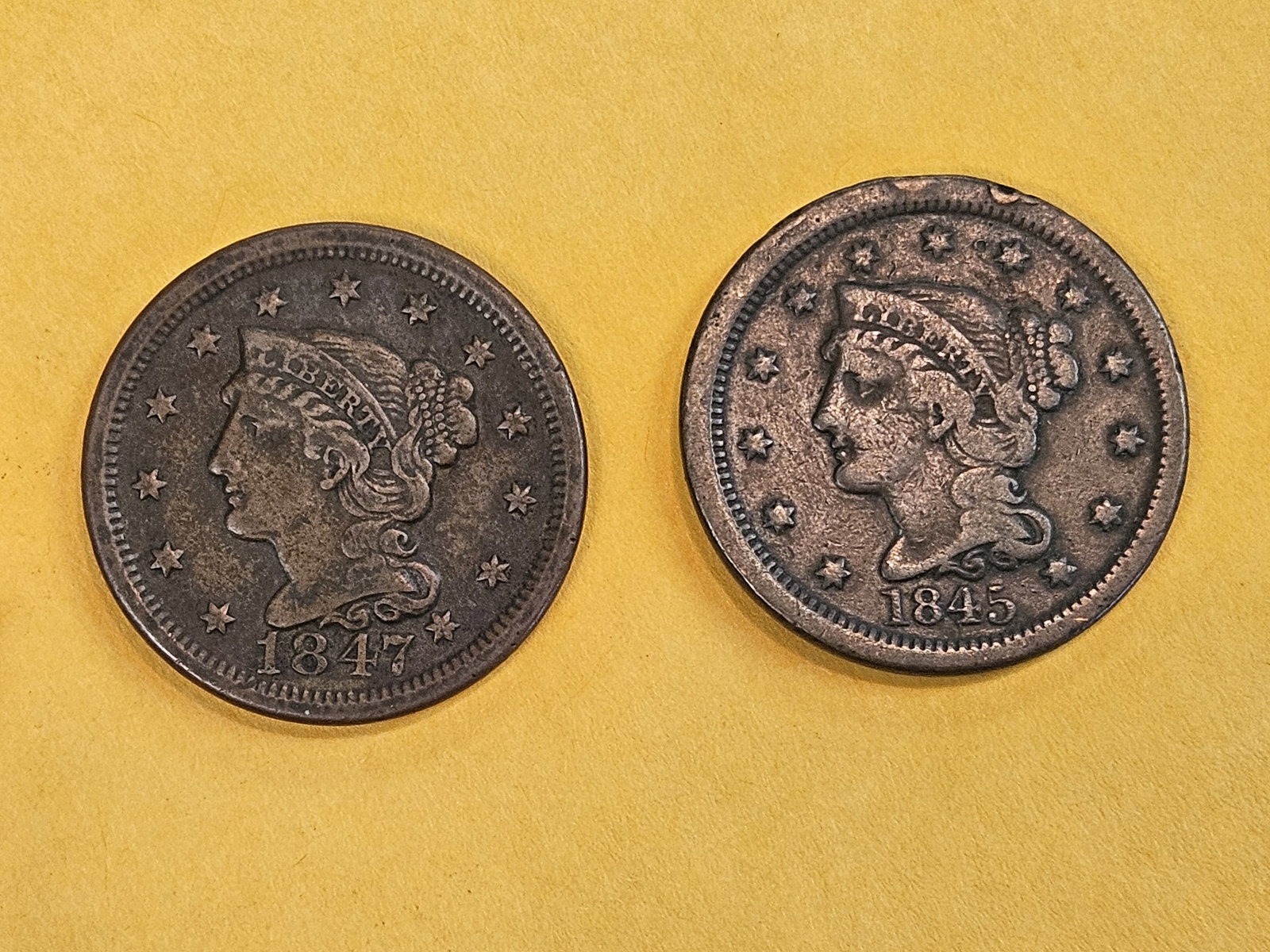 1845 and 1847 Braided hair Large Cents (1 of 4)