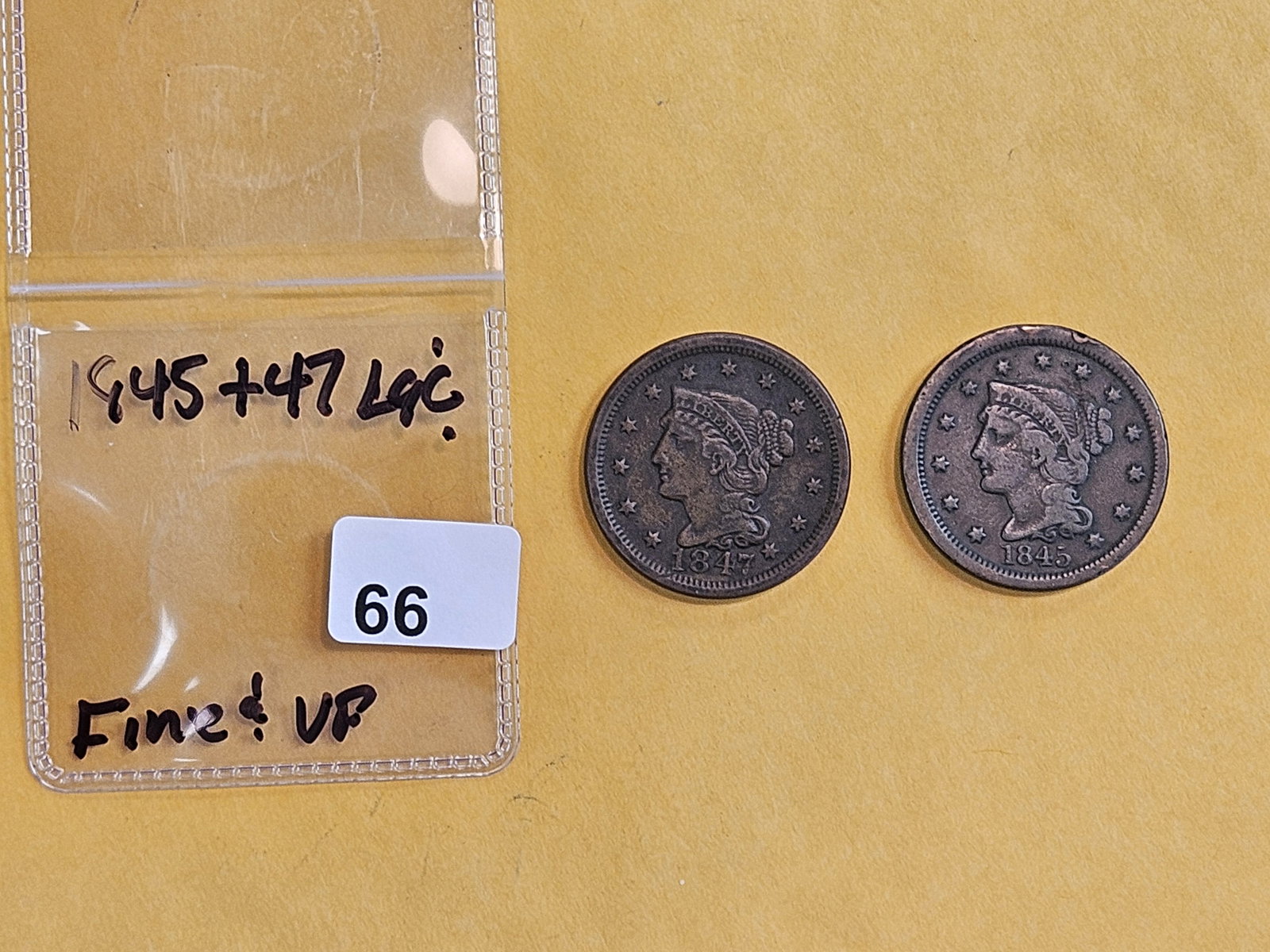 1845 and 1847 Braided hair Large Cents - 2