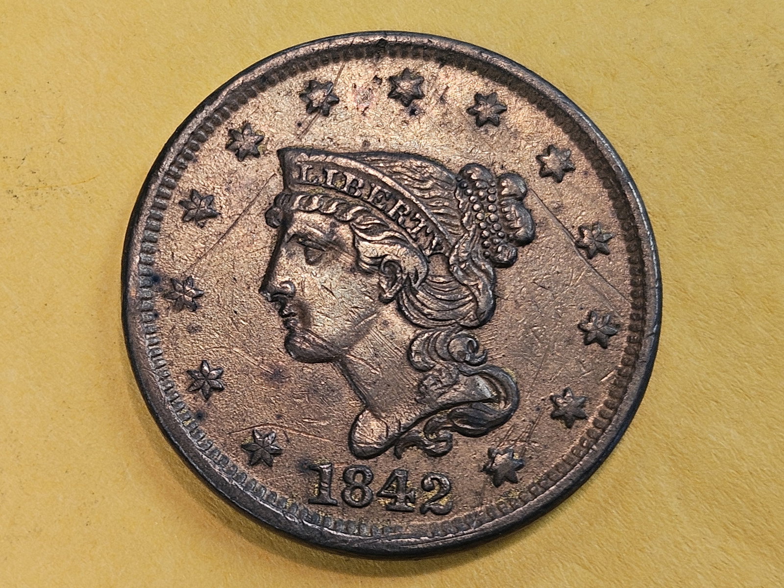 Variety! 1842 Braided Hair Large Cent in Very Fine plus - details (1 of 5)
