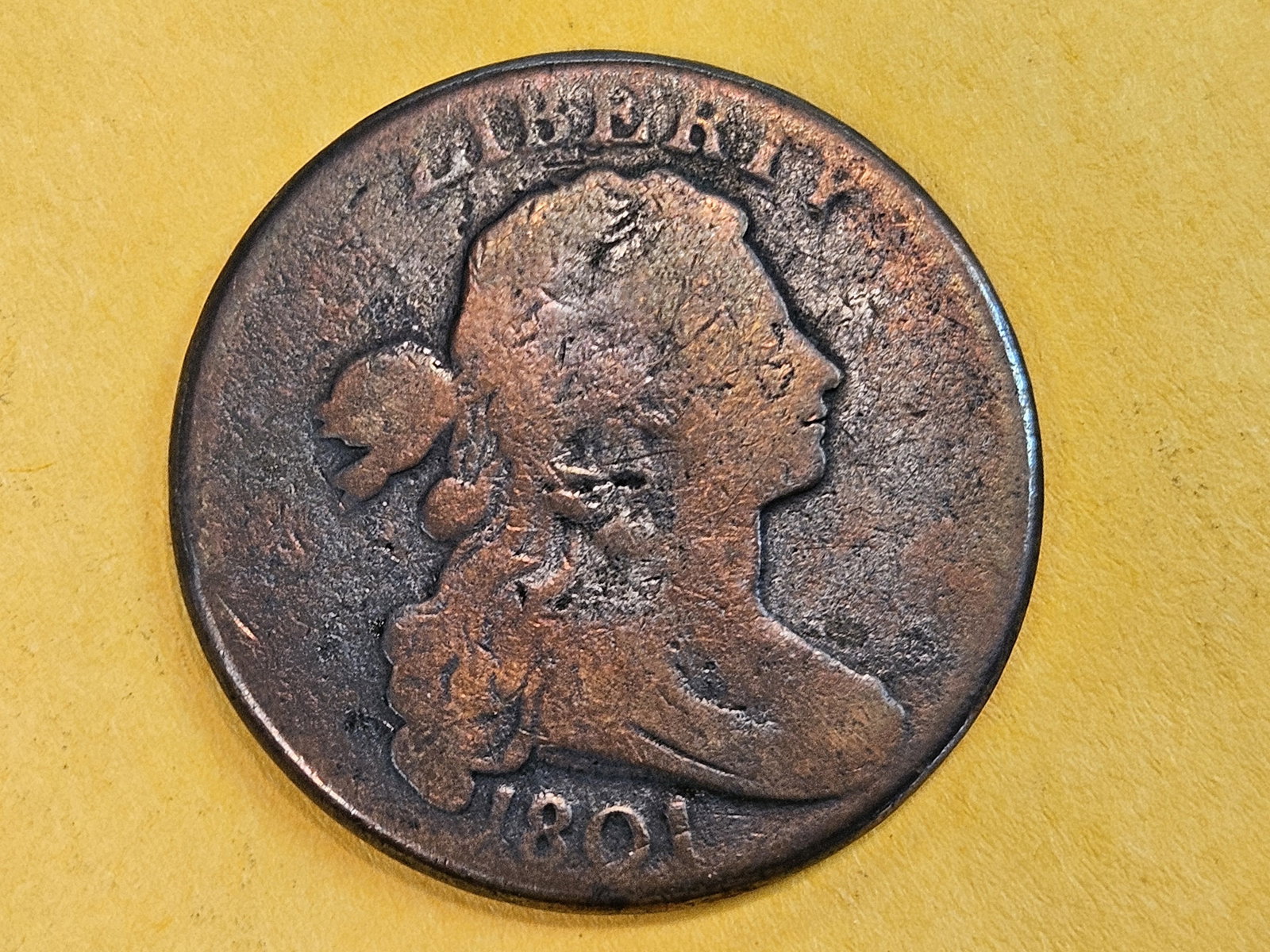 1801 Draped Bust Large Cent in Very Good plus: Sheldon S-224 version 