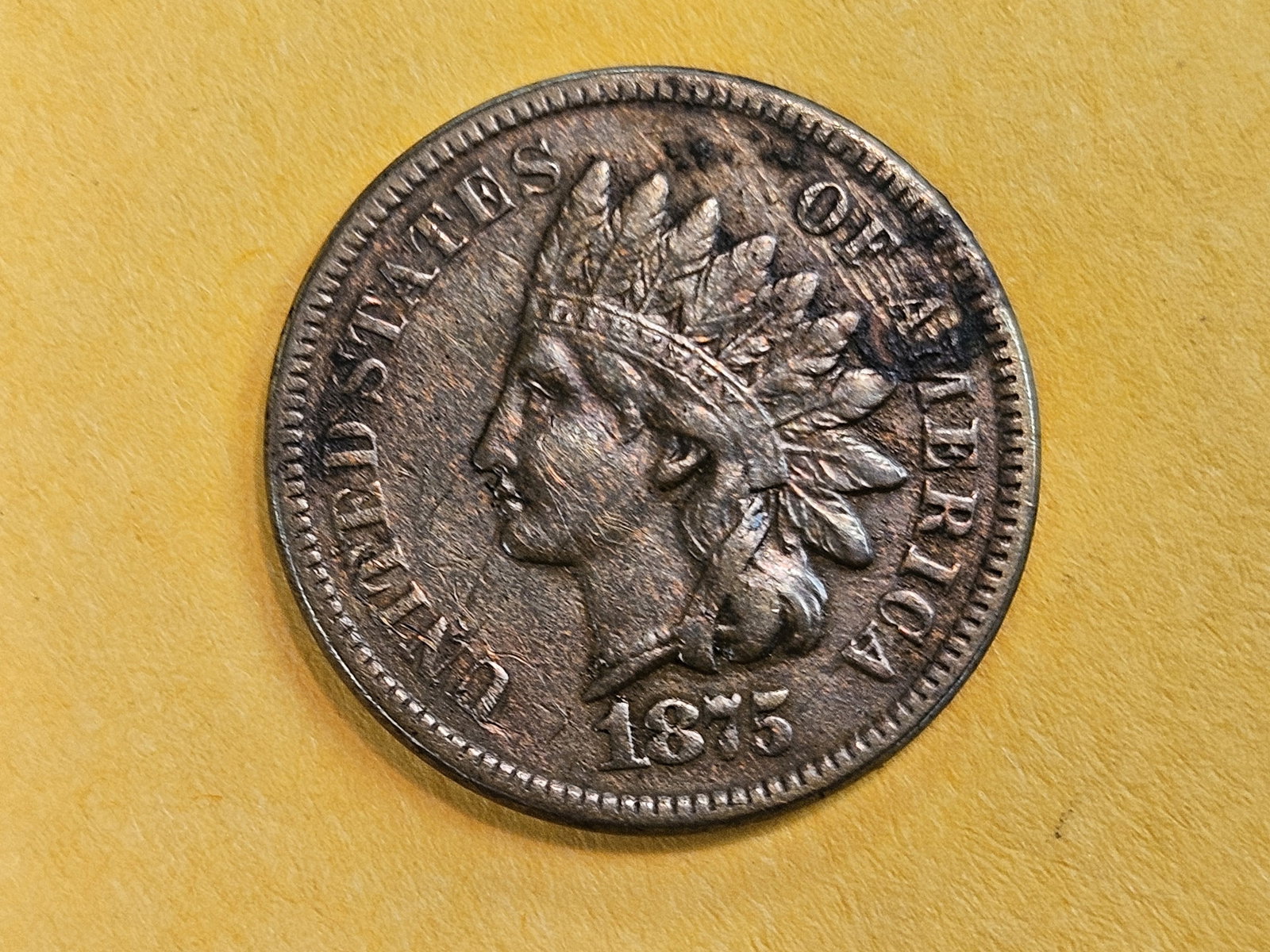 Better Date 1875 Indian Cent: In Very Fine - details