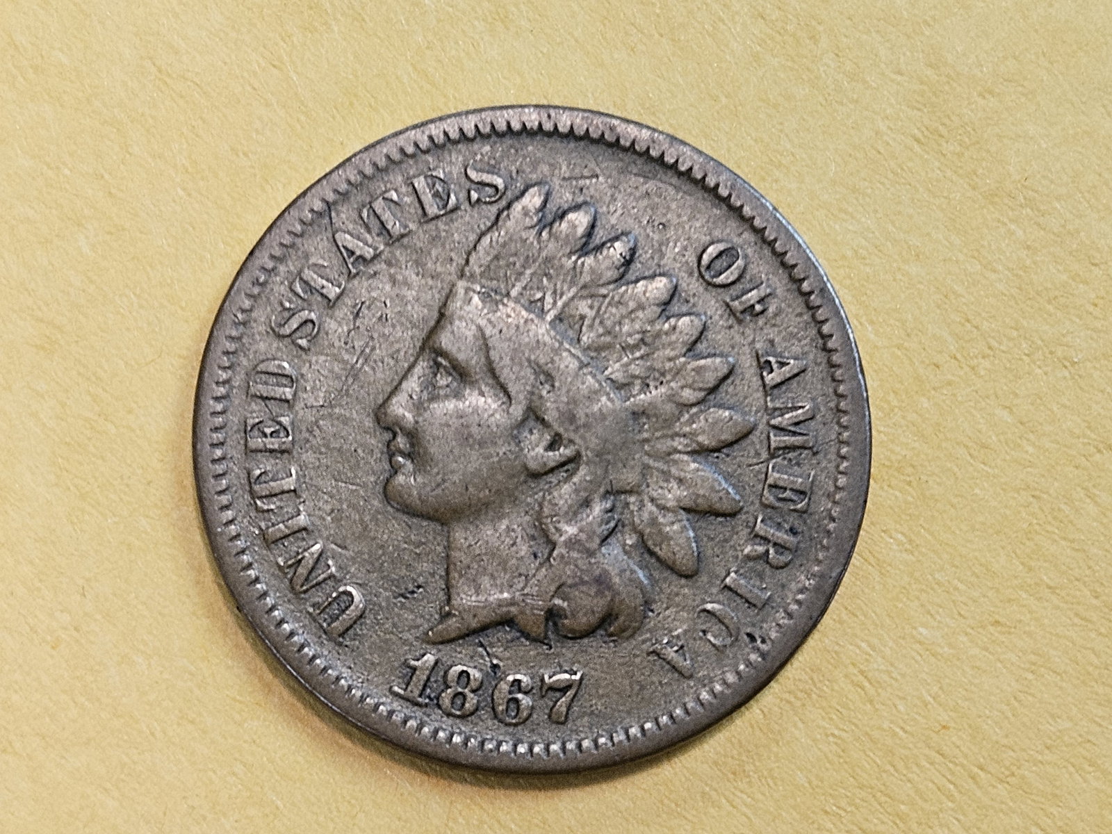 Semi-Key 1867 Indian Cent: In Fine plus